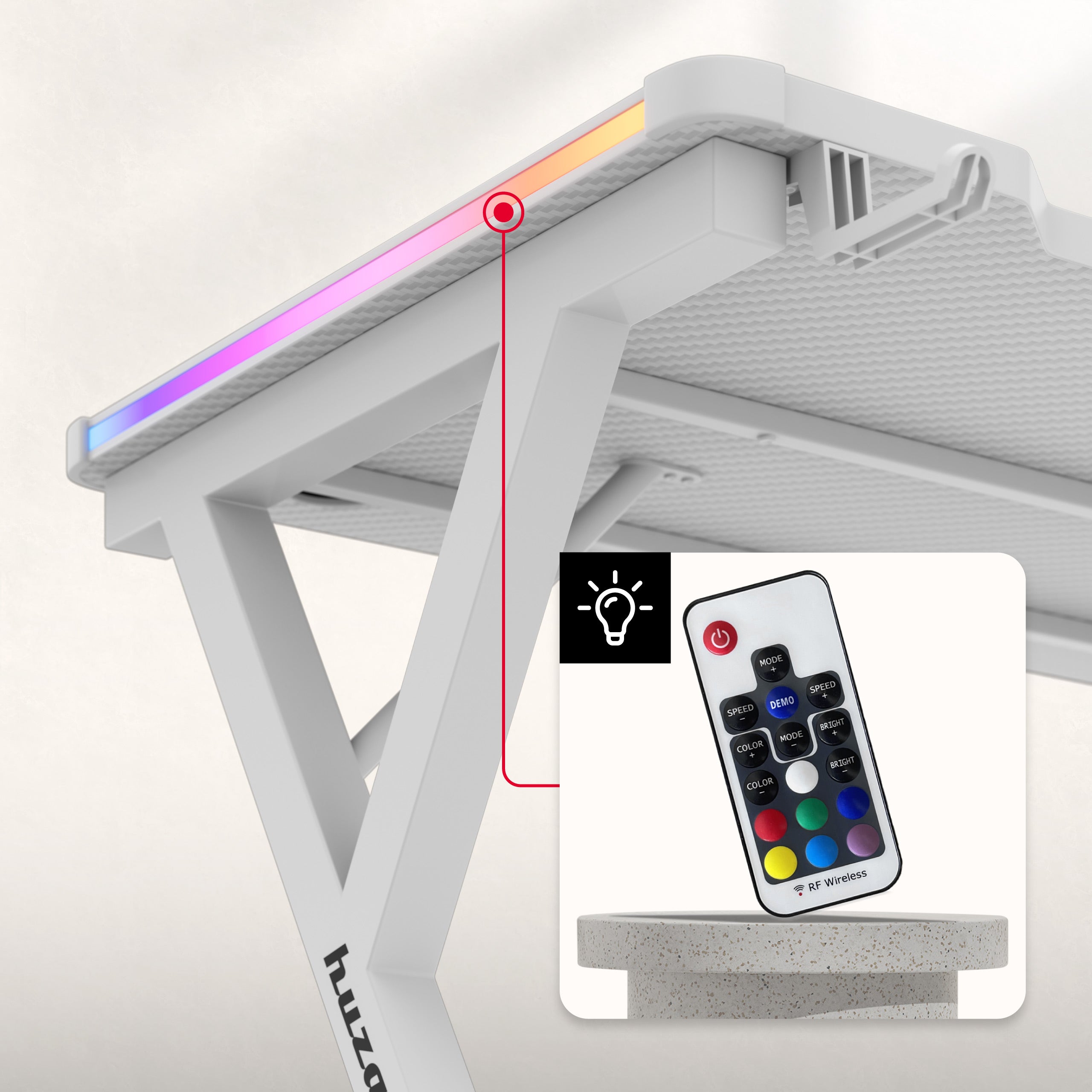 Huzaro Hero 2.3 RGB White 120 cm gamingbureau met LED-verlichting