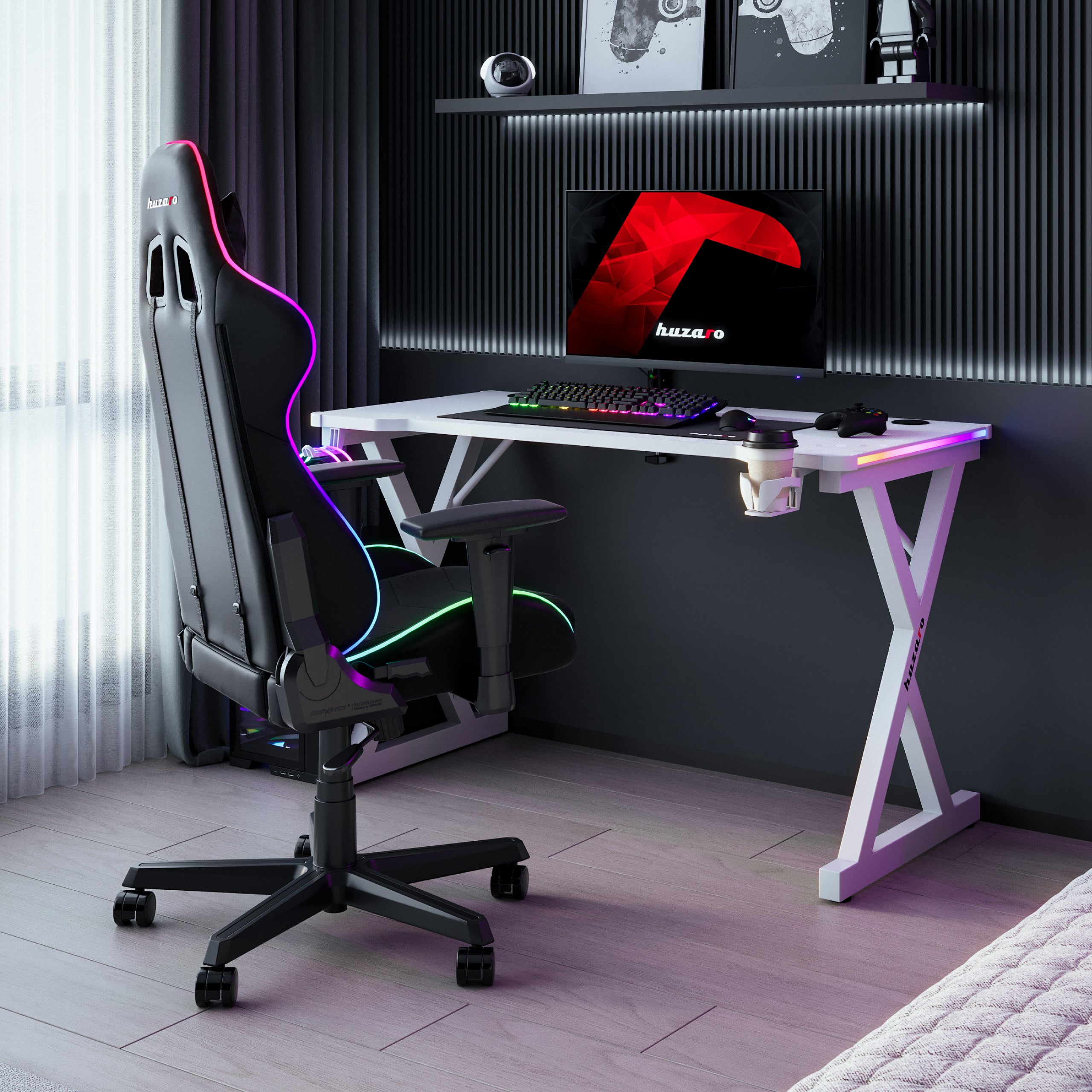 Huzaro Hero 2.3 RGB White 120 cm gamingbureau met LED-verlichting
