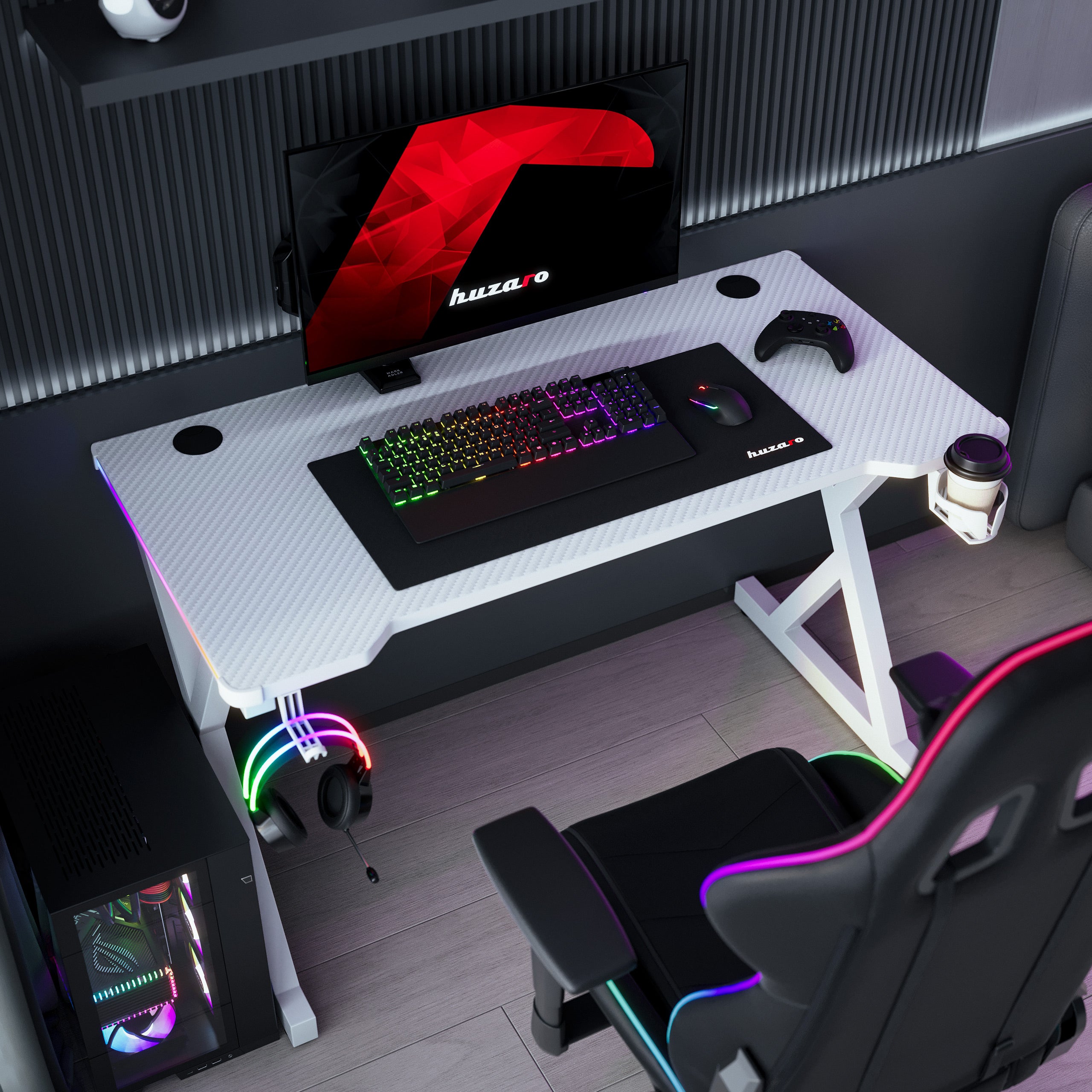 Huzaro Hero 2.3 RGB White 120 cm gamingbureau met LED-verlichting