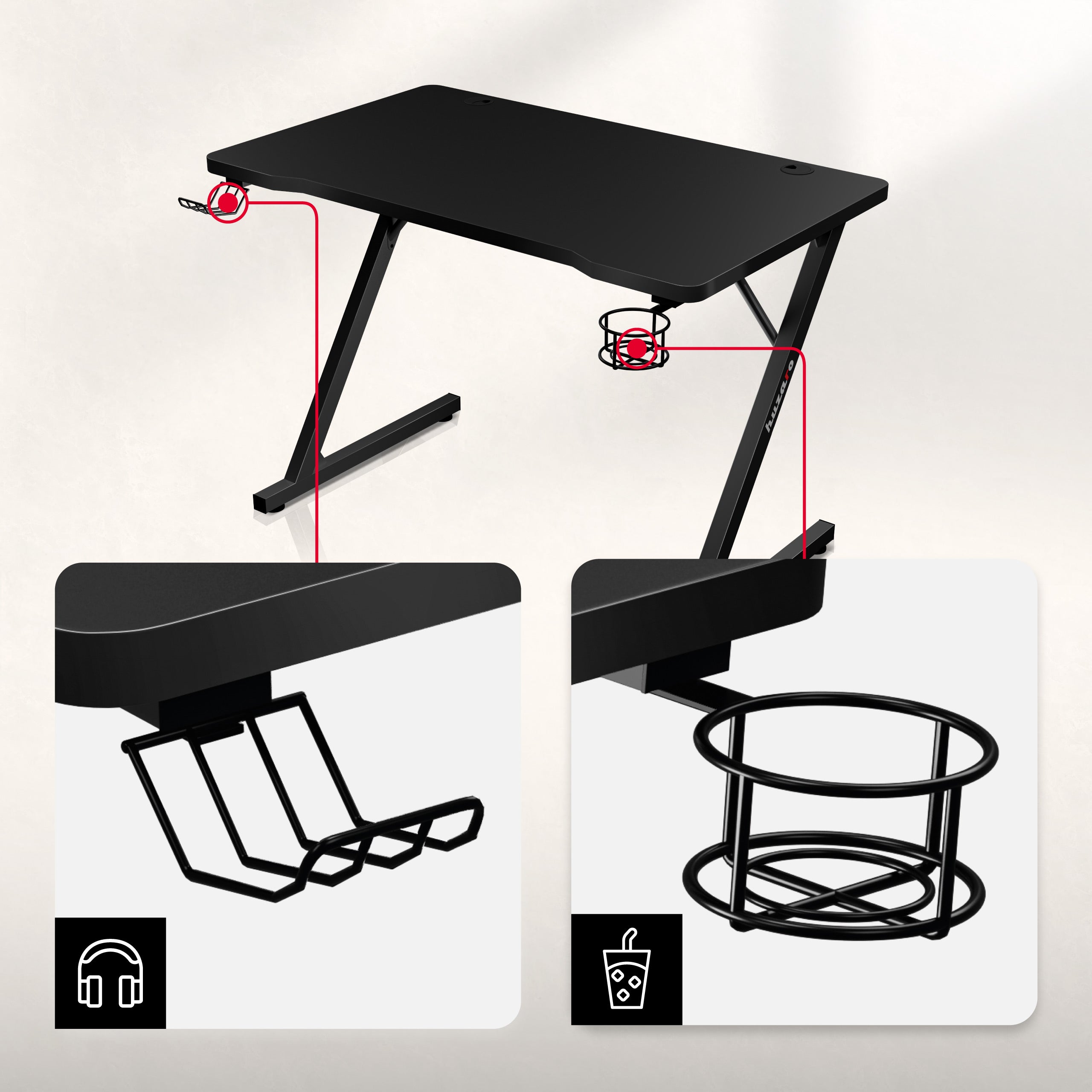 Huzaro Hero 1.8 Black gamingbureau, 100 cm