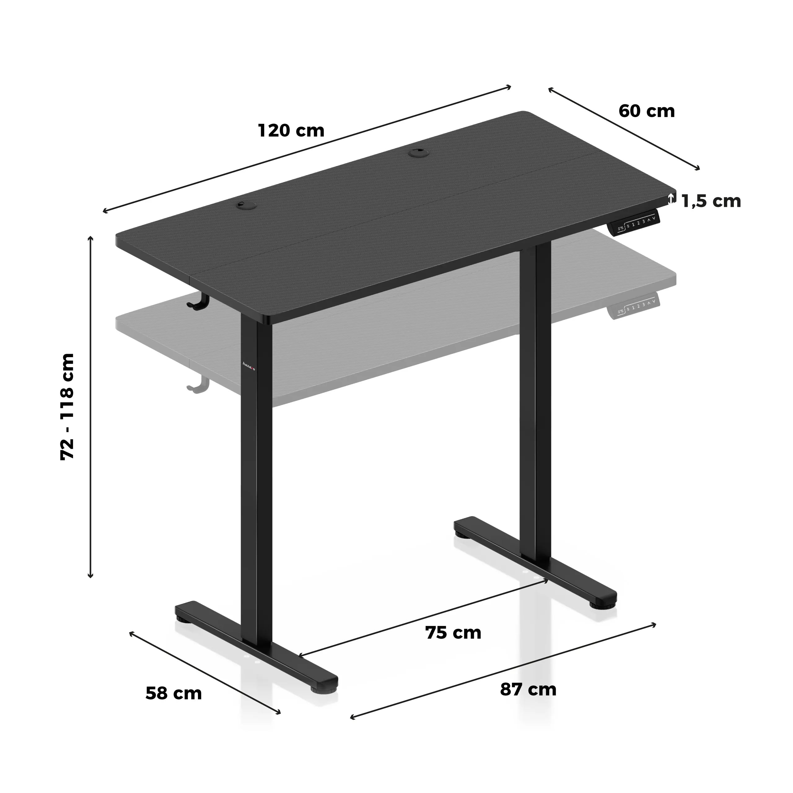 Huzaro Hero 8.1 Black elektrisch gamingbureau, 120 cm