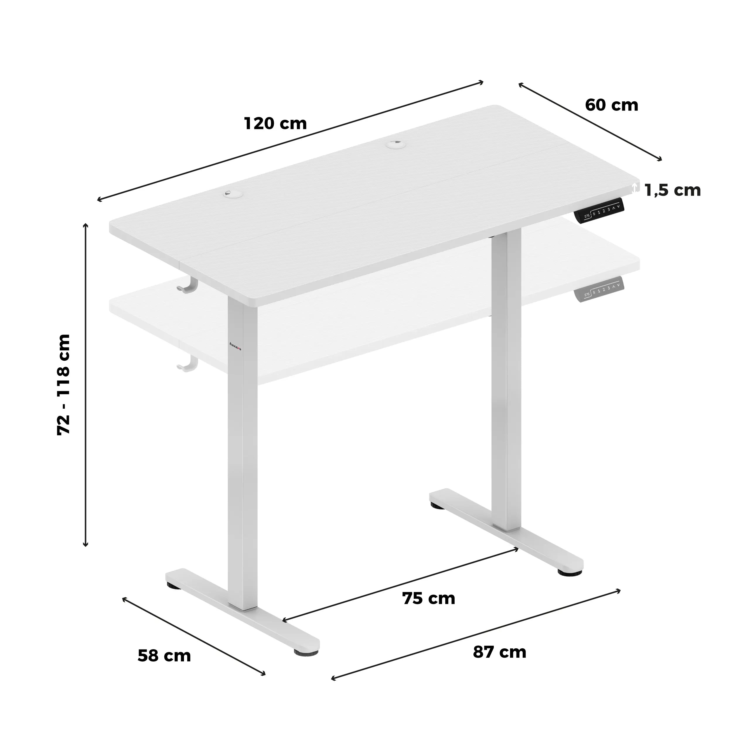 Huzaro Hero 8.1 White elektrisch gamingbureau, 120 cm