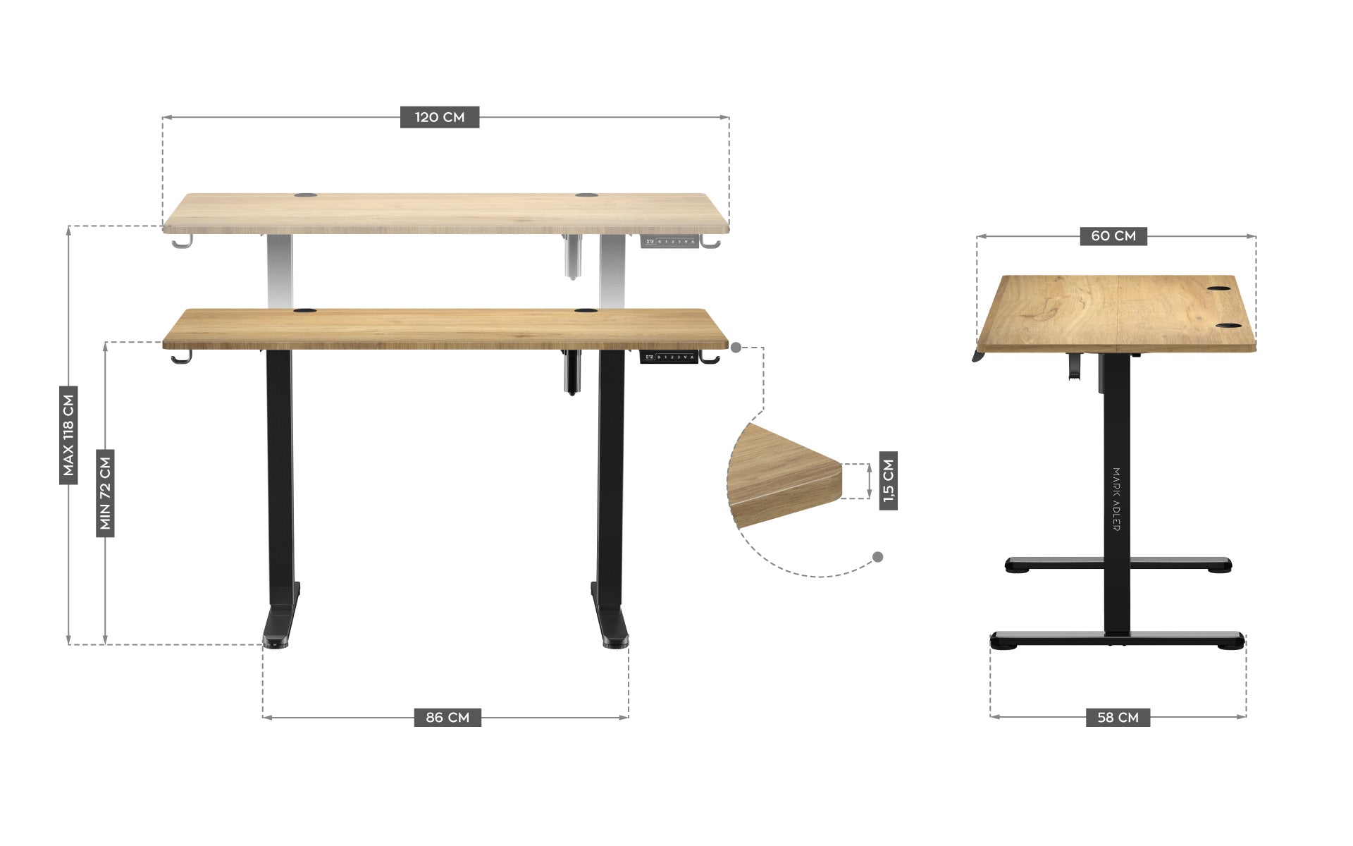 Mark Adler Leader 7.0 elektrisch verstelbaar bureau, 120 cm