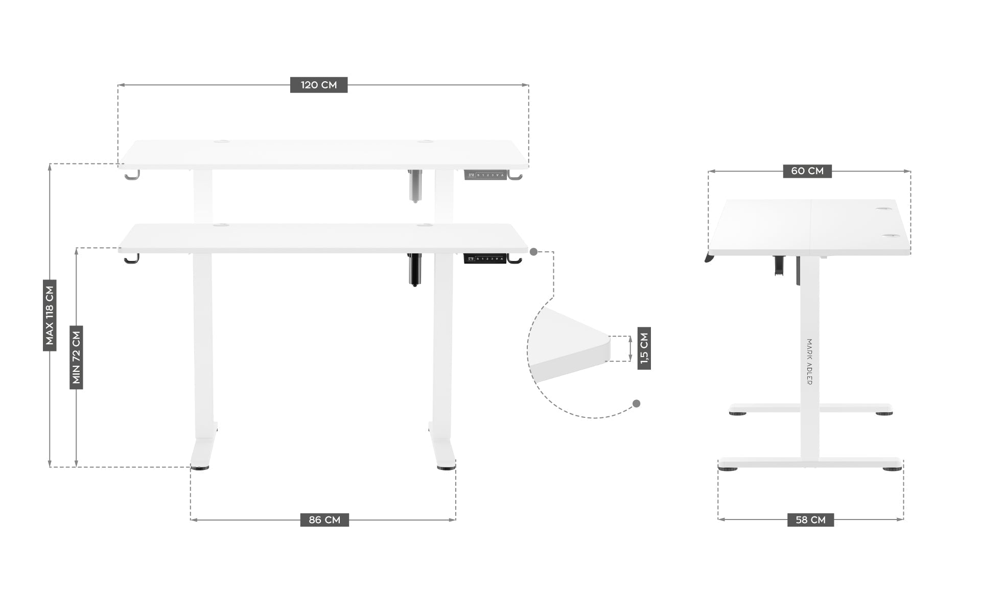 Mark Adler Leader 7.0 White elektrisch verstelbaar bureau, 120 cm