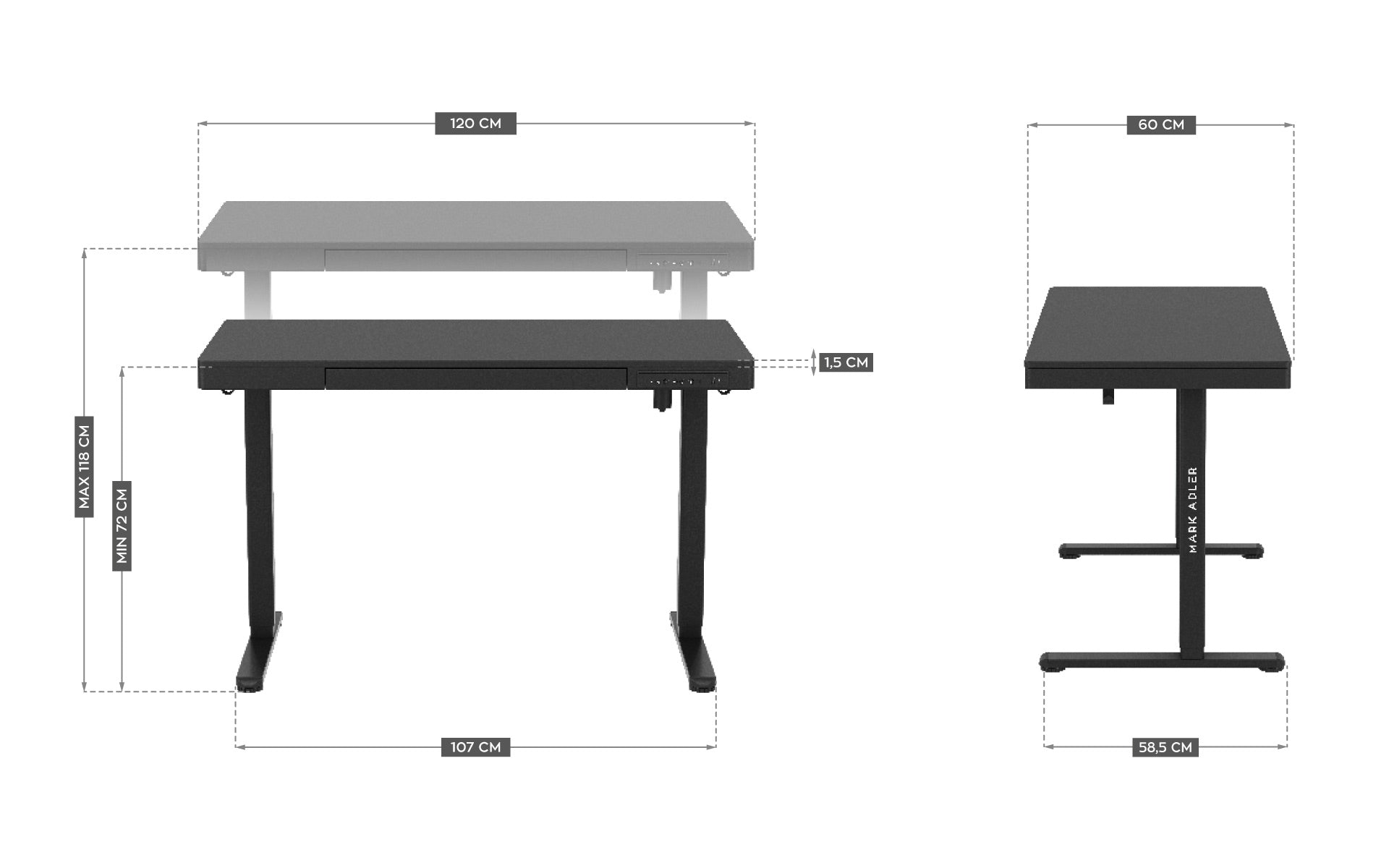 Mark Adler Leader 8.2 Black elektrisch verstelbaar bureau, 120 cm
