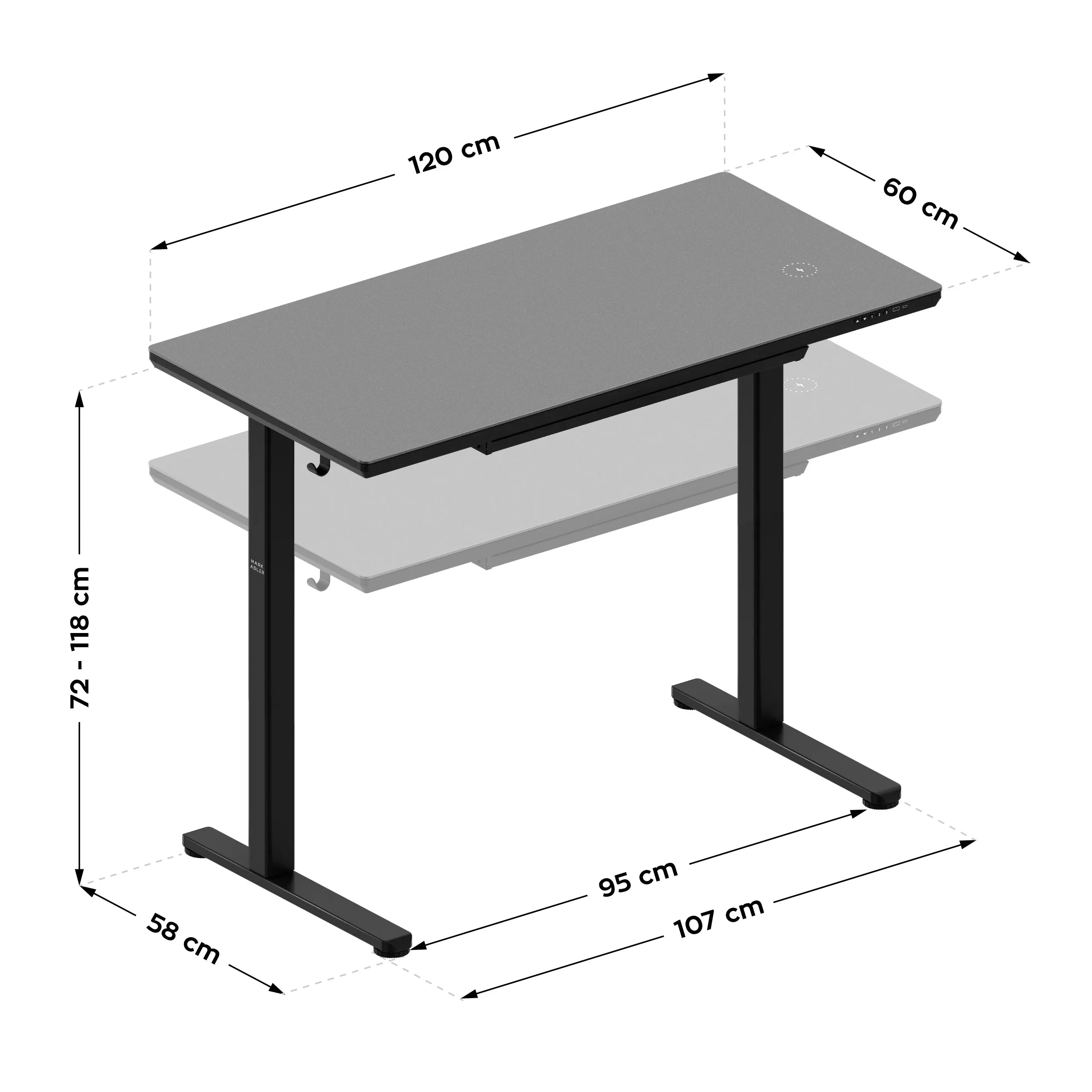 Elektrisch verstelbaar bureau met glazen blad: Mark Adler Leader 8.5 Black
