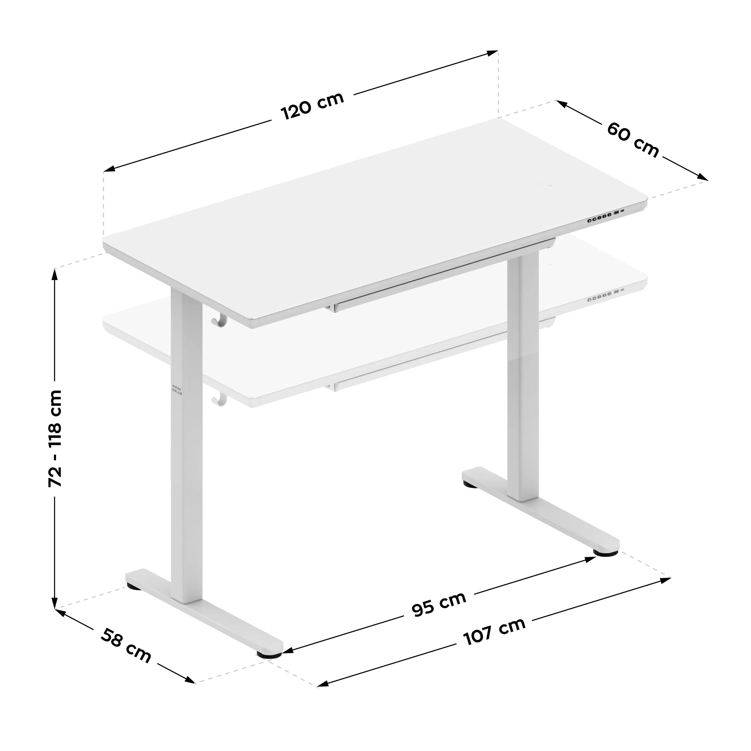 Elektrisch verstelbaar bureau met glazen blad Mark Adler Leader 8.5 White