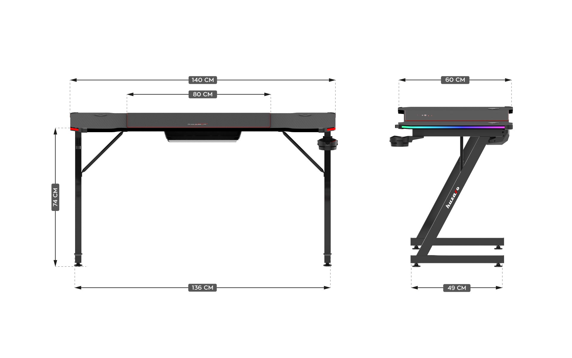 Huzaro Hero 3.3 RGB-gamingbureau, 140 cm