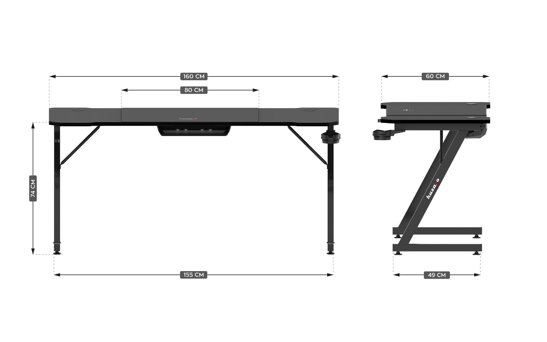 Huzaro Hero 4.8 Black gamingbureau, 160 cm
