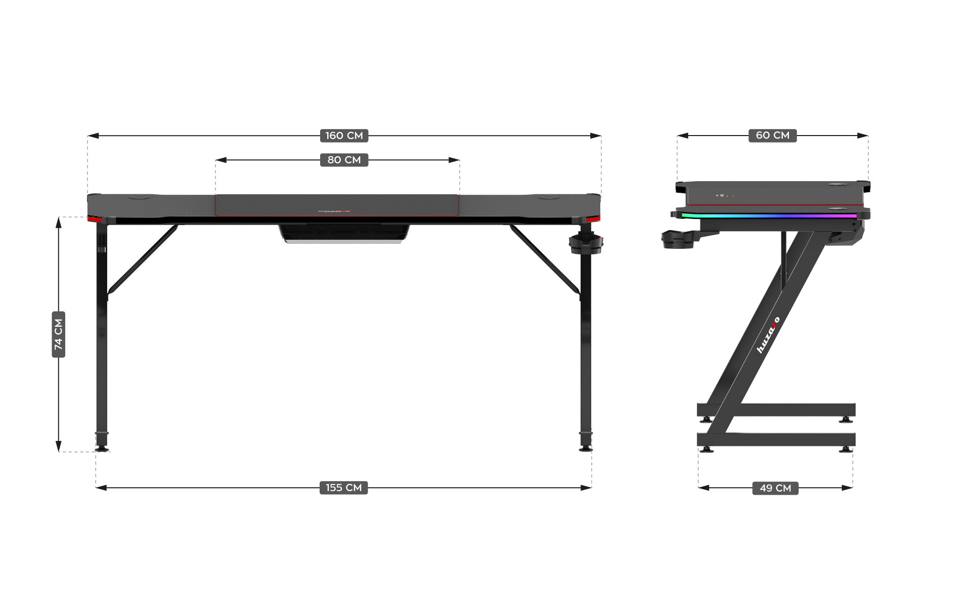 Huzaro Hero 4.8 RGB gamingbureau, 160 cm