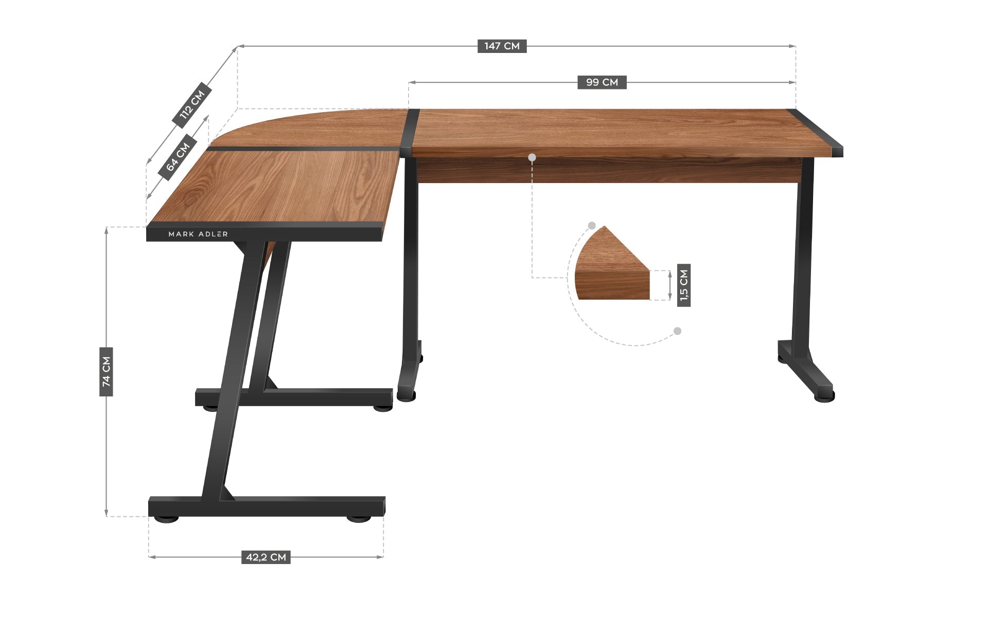 Bureau Mark Adler Leader 5.5, hoogte 147 cm