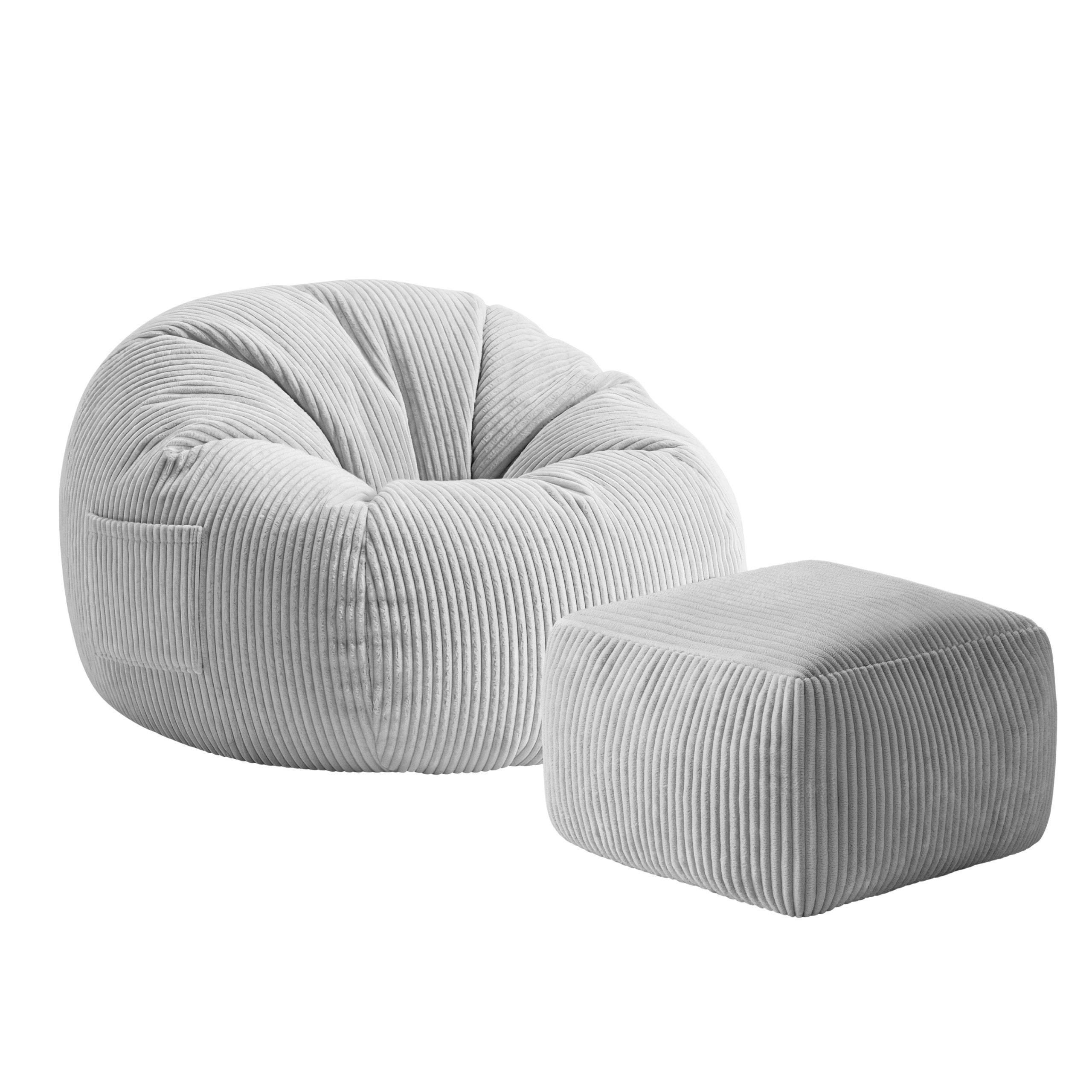 Corduroy poefstoel met voetensteun Mark Adler Comfy 3.0 Grey
