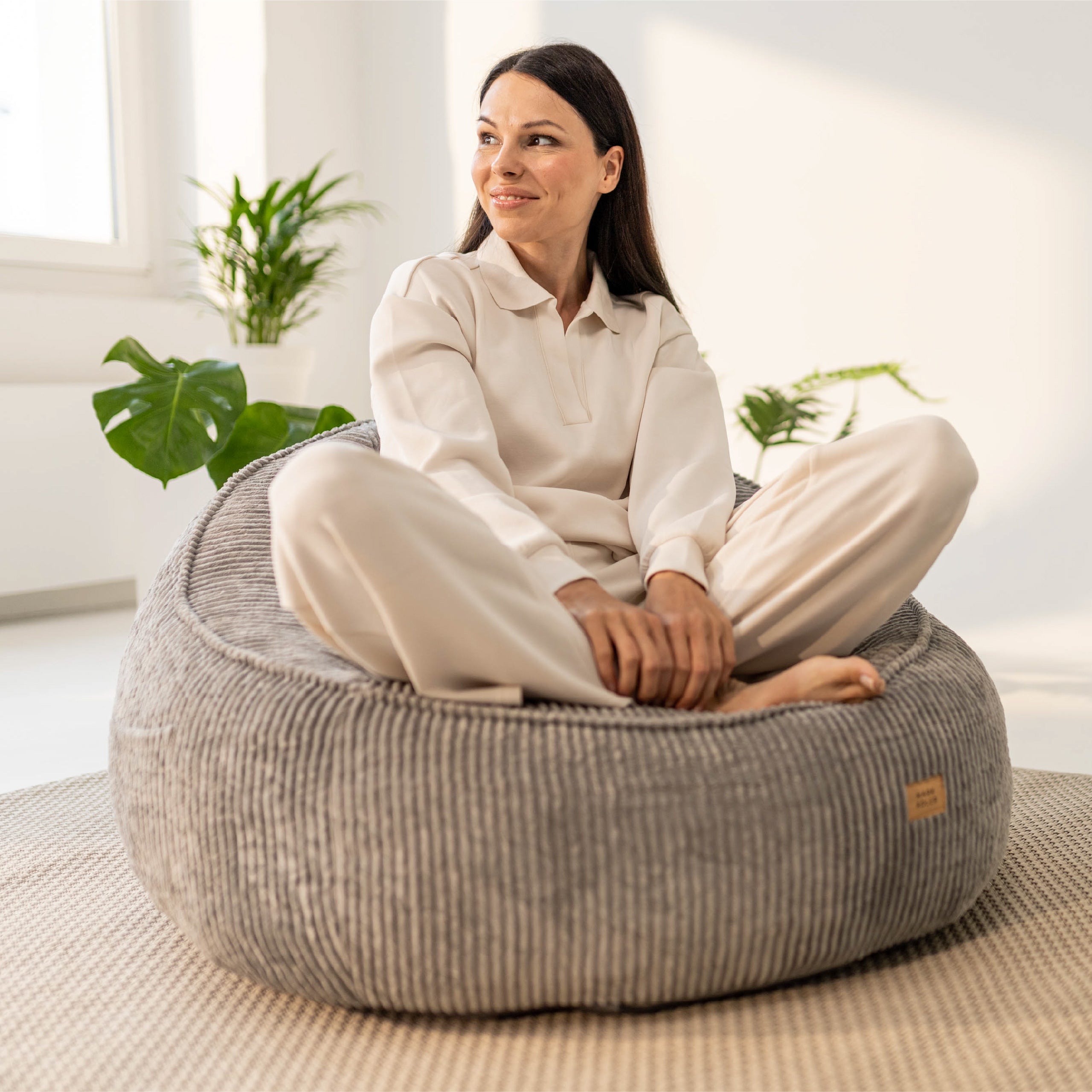 Pouf met rugleuning van corduroy, Mark Adler Comfy 4.0 Grey