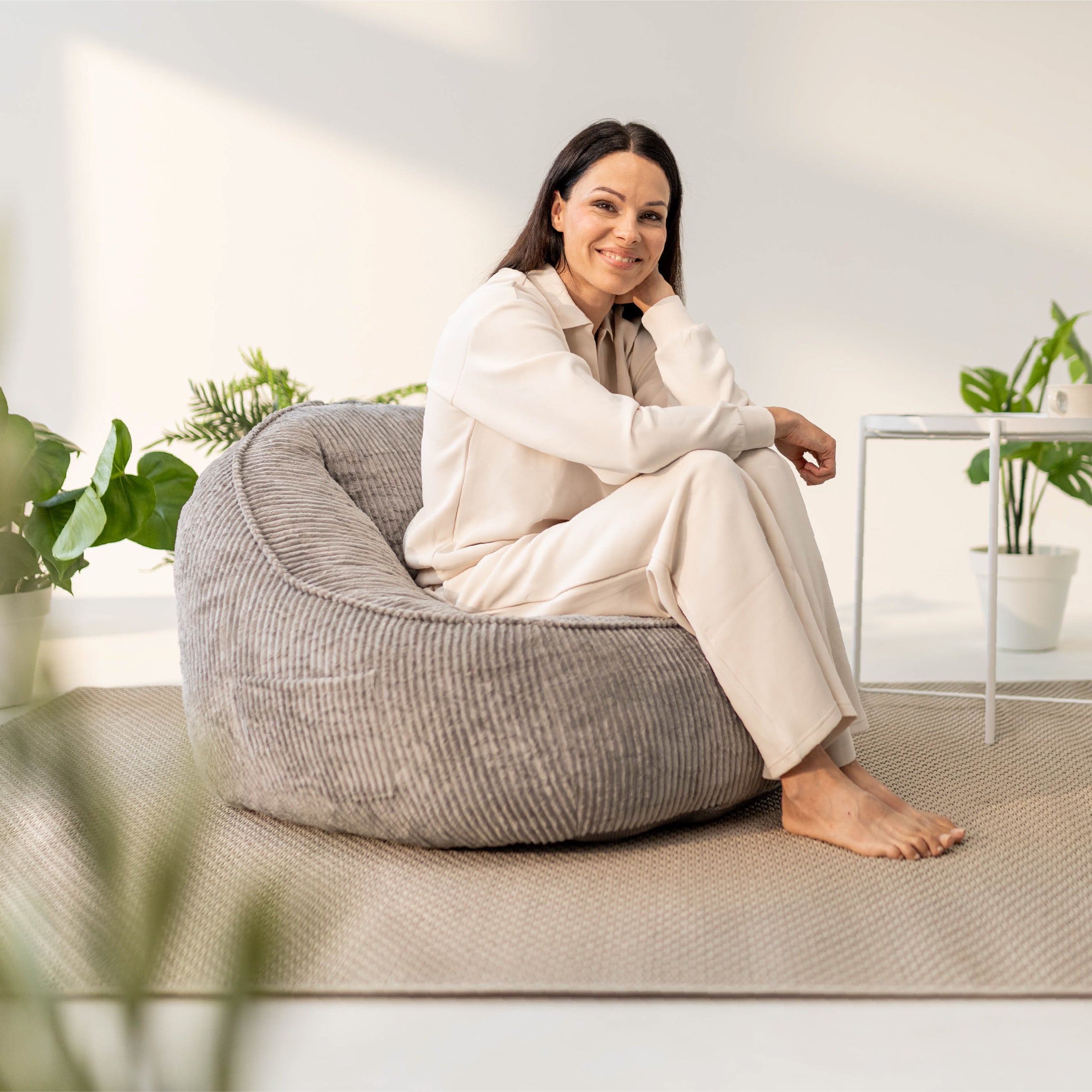 Pouf met rugleuning van corduroy, Mark Adler Comfy 4.0 Grey