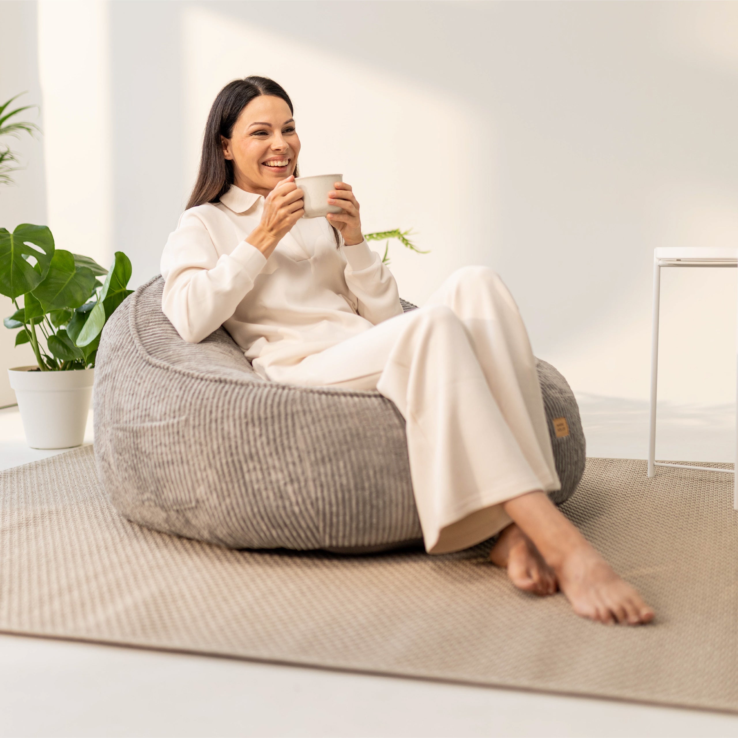 Pouf met rugleuning van corduroy, Mark Adler Comfy 4.0 Grey