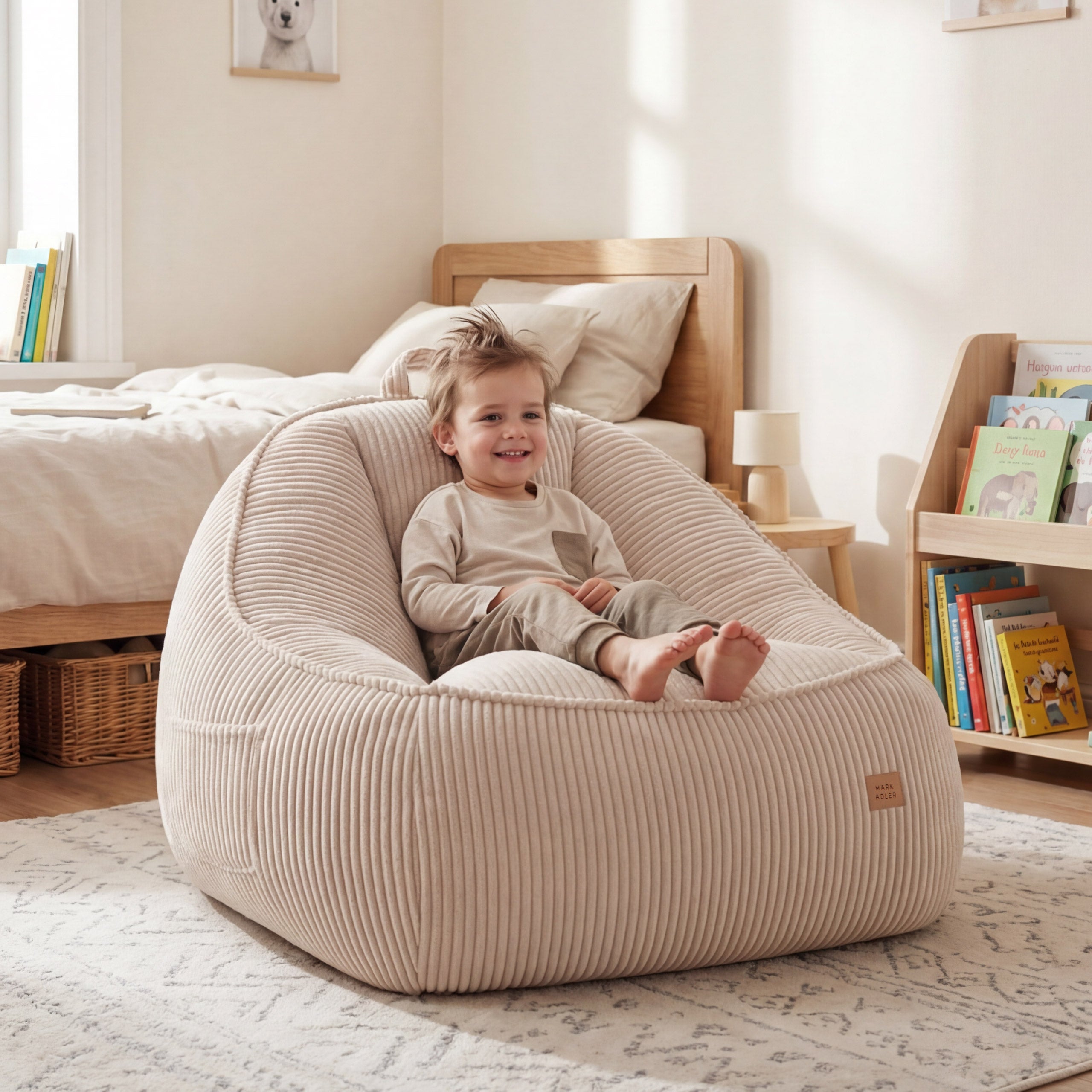 Pouf met rugleuning van corduroy, Mark Adler Comfy 4.0 Beige
