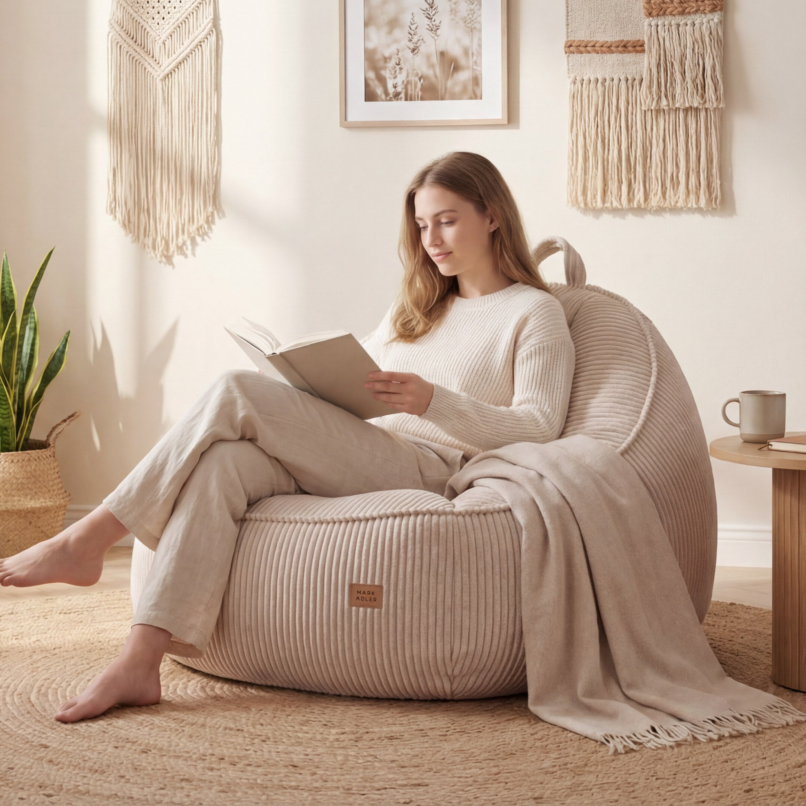 Pouf met rugleuning van corduroy, Mark Adler Comfy 4.0 Beige