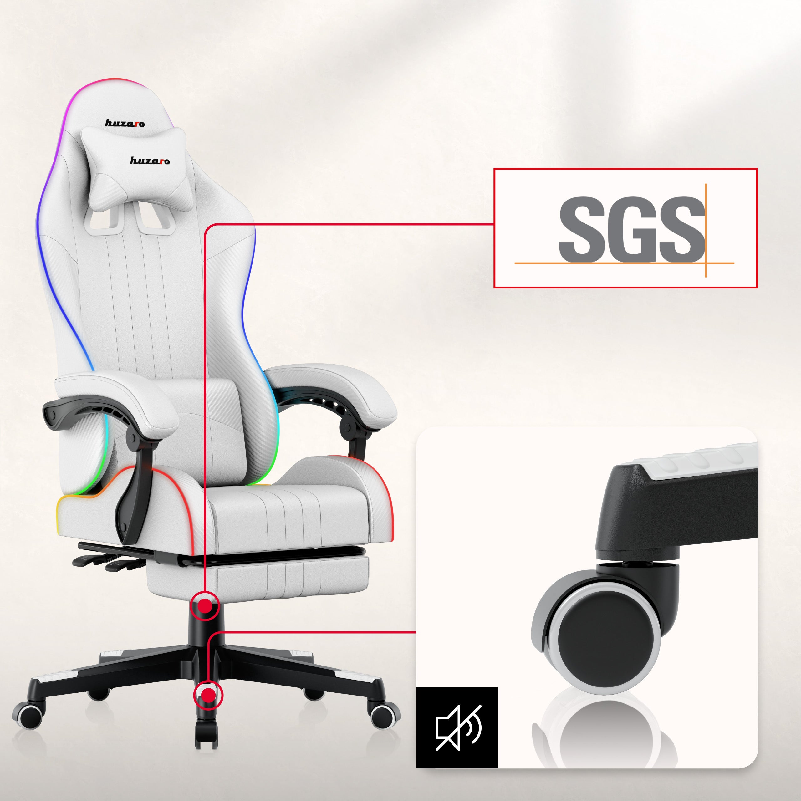 HUZARO Force 4.7 White RGB-gamingstoel