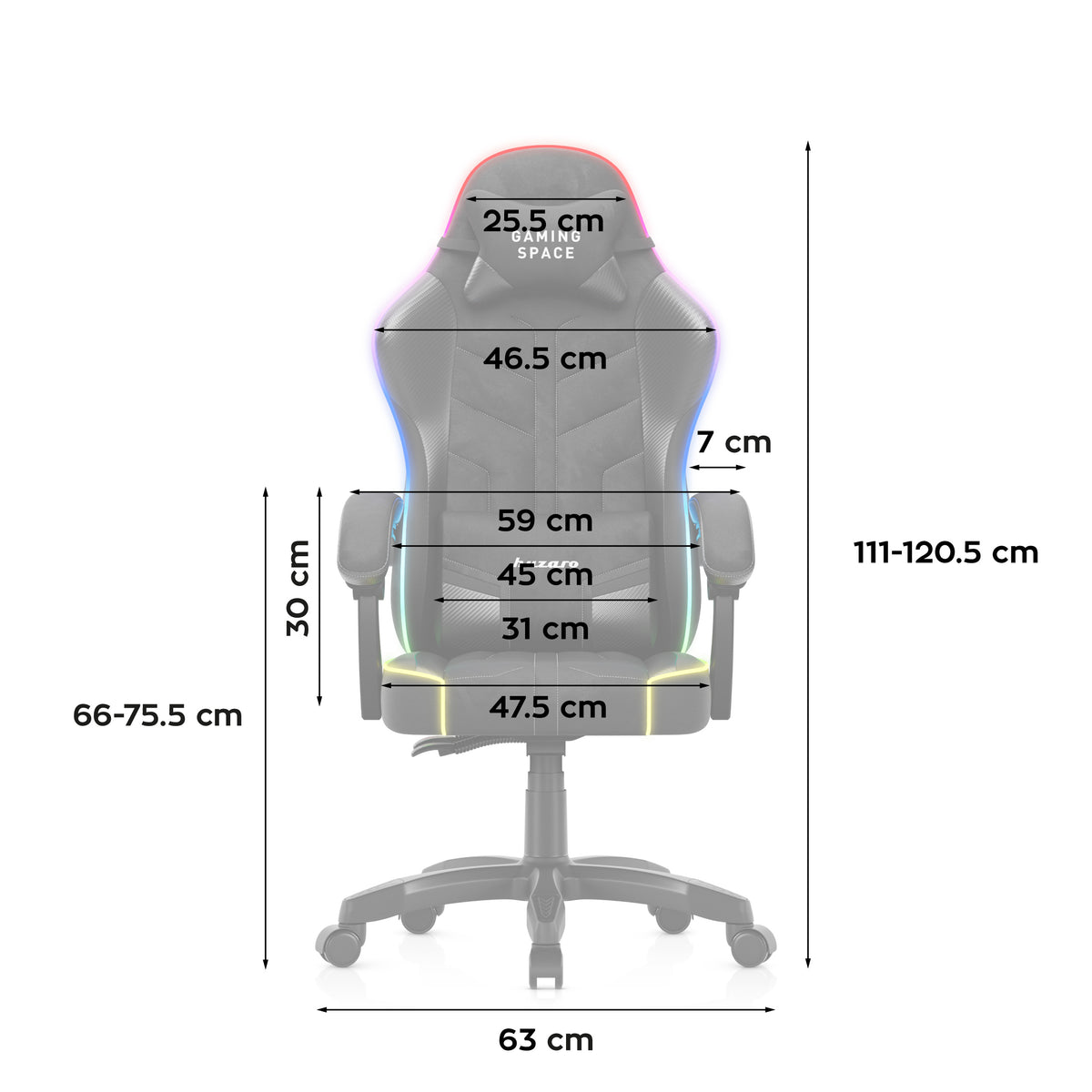 Huzaro Force 2.7 RGB Black gamingstoel van velours
