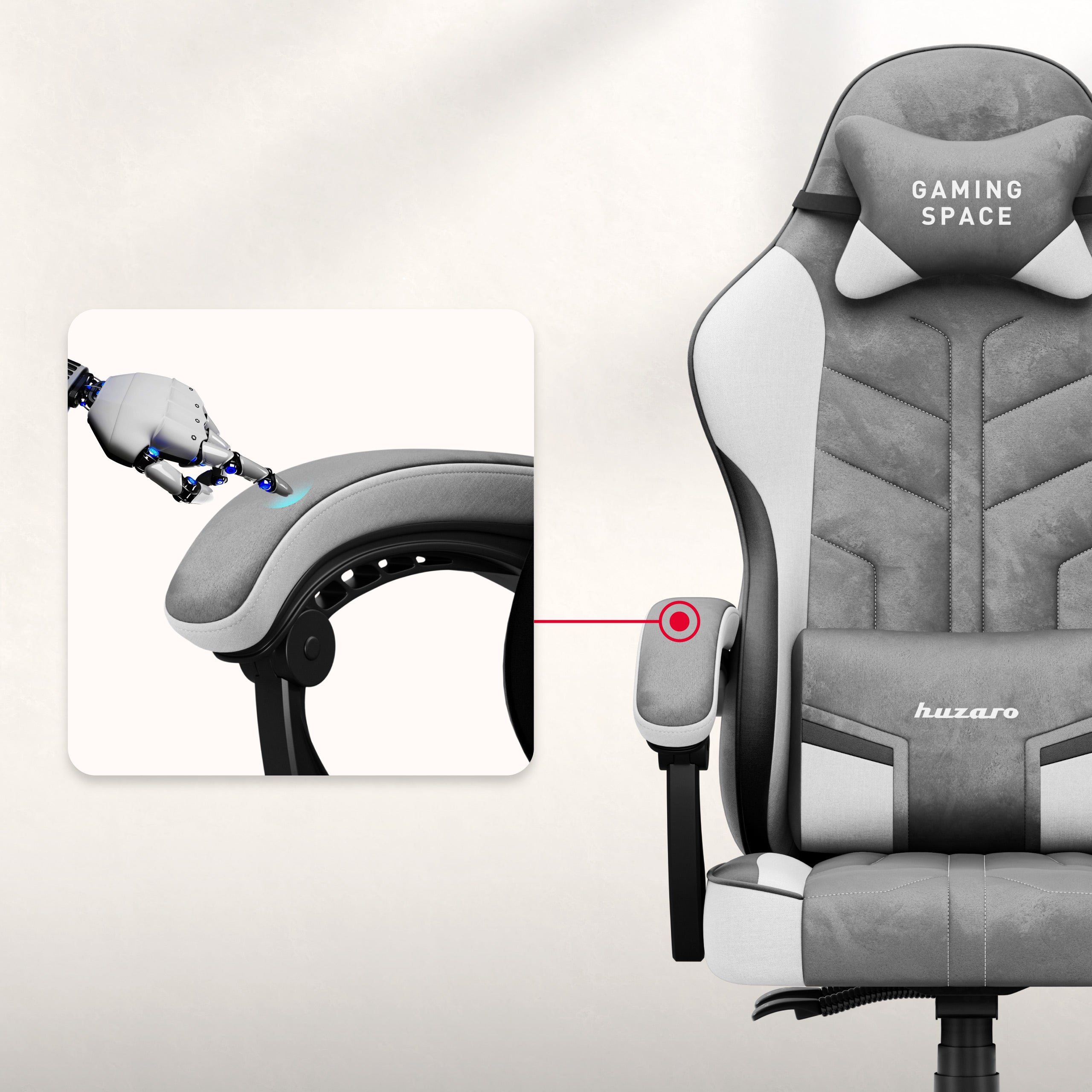 Huzaro Force 2.7 Grey gamingstoel van velours