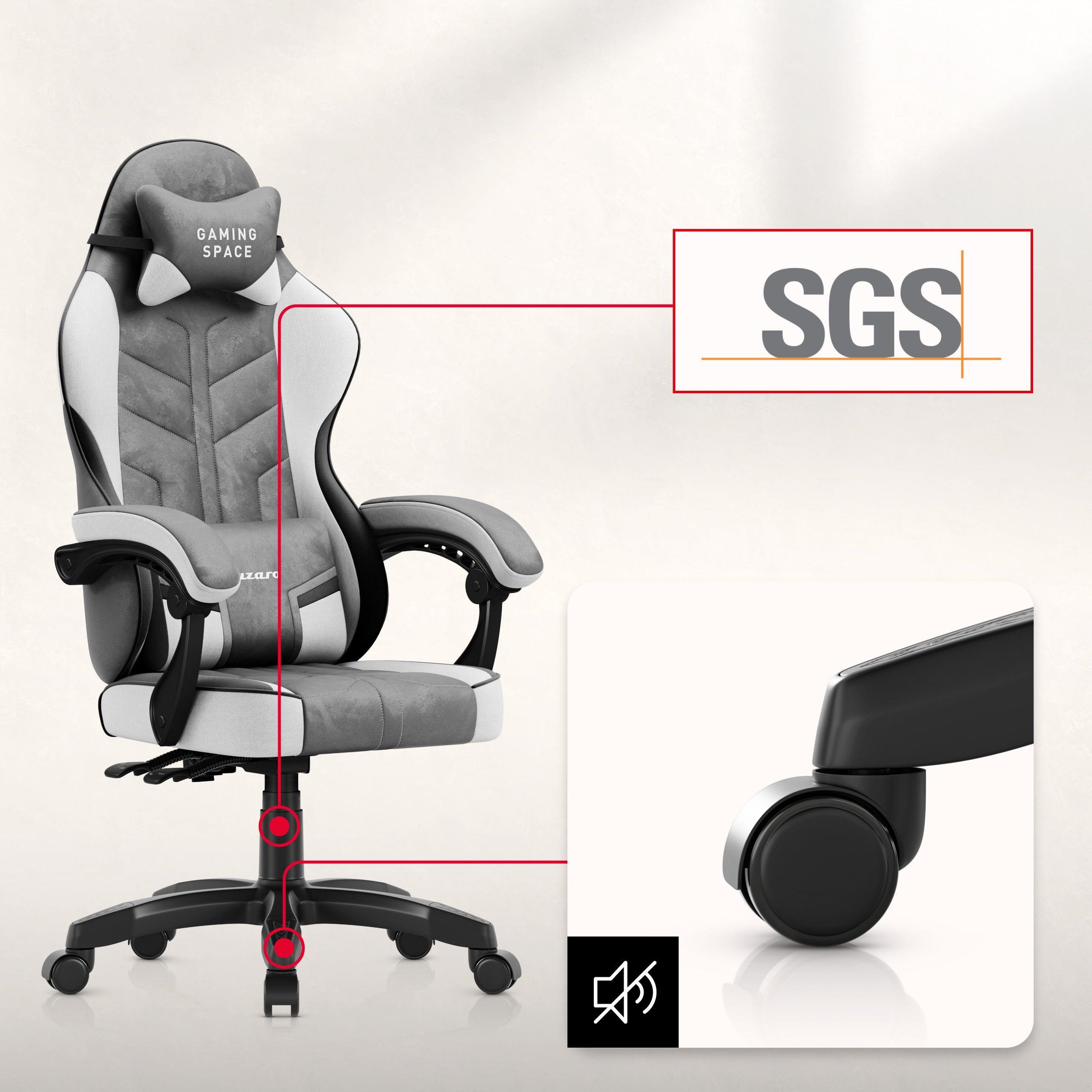 Huzaro Force 2.7 Grey gamingstoel van velours