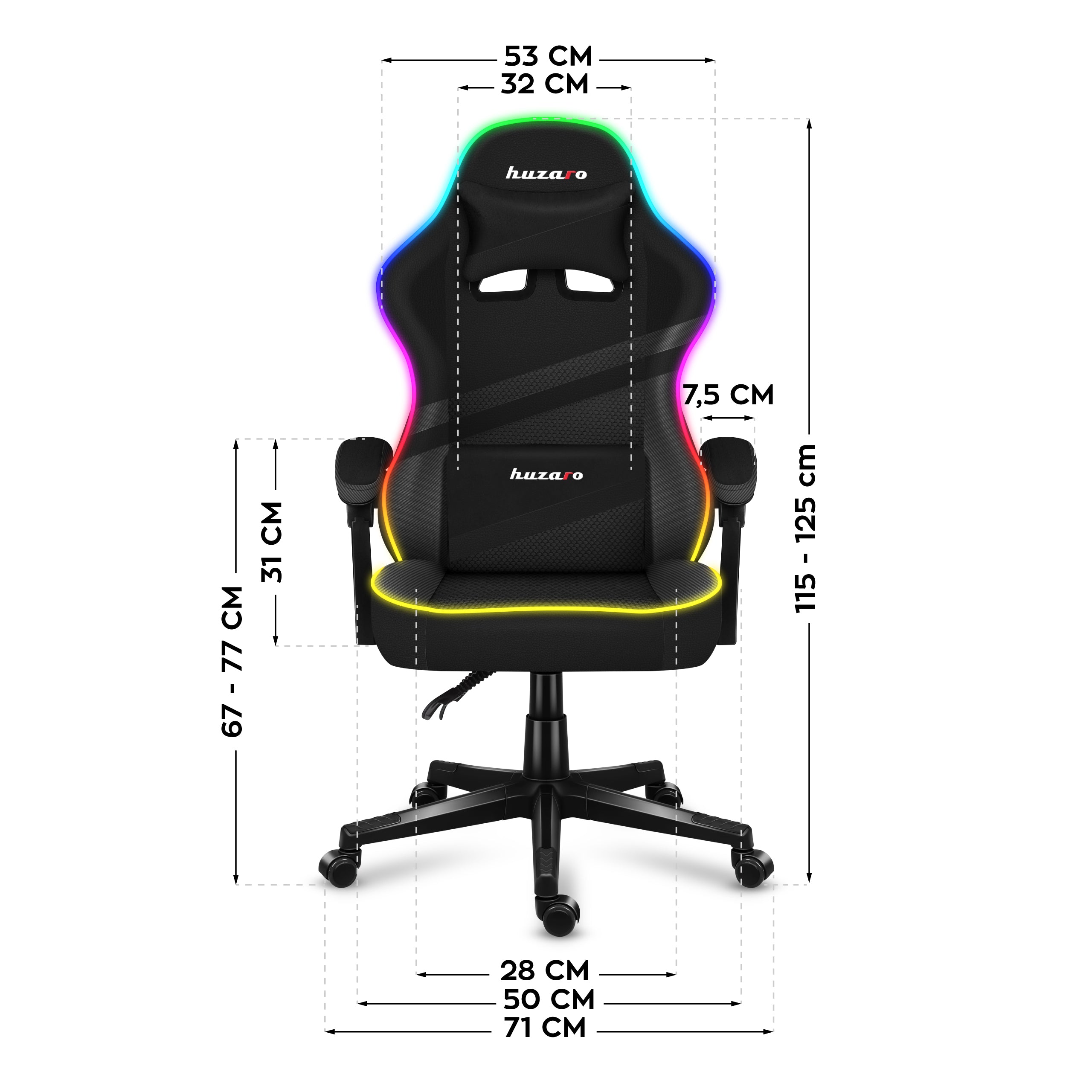 Huzaro FORCE 4.4 RGB Black Mesh gamingstoel