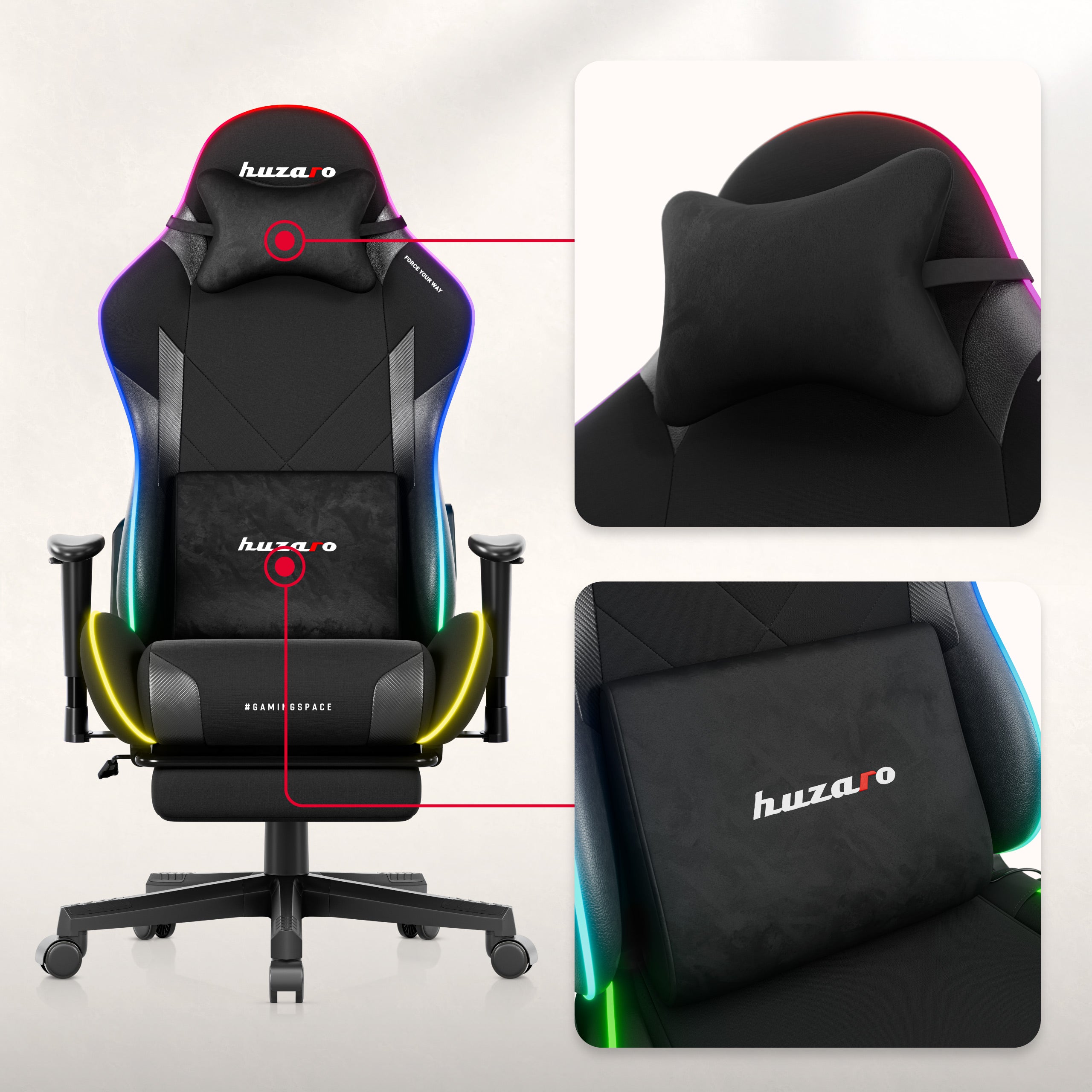 Huzaro Force 5.7 Black RGB LED-gamingstoel