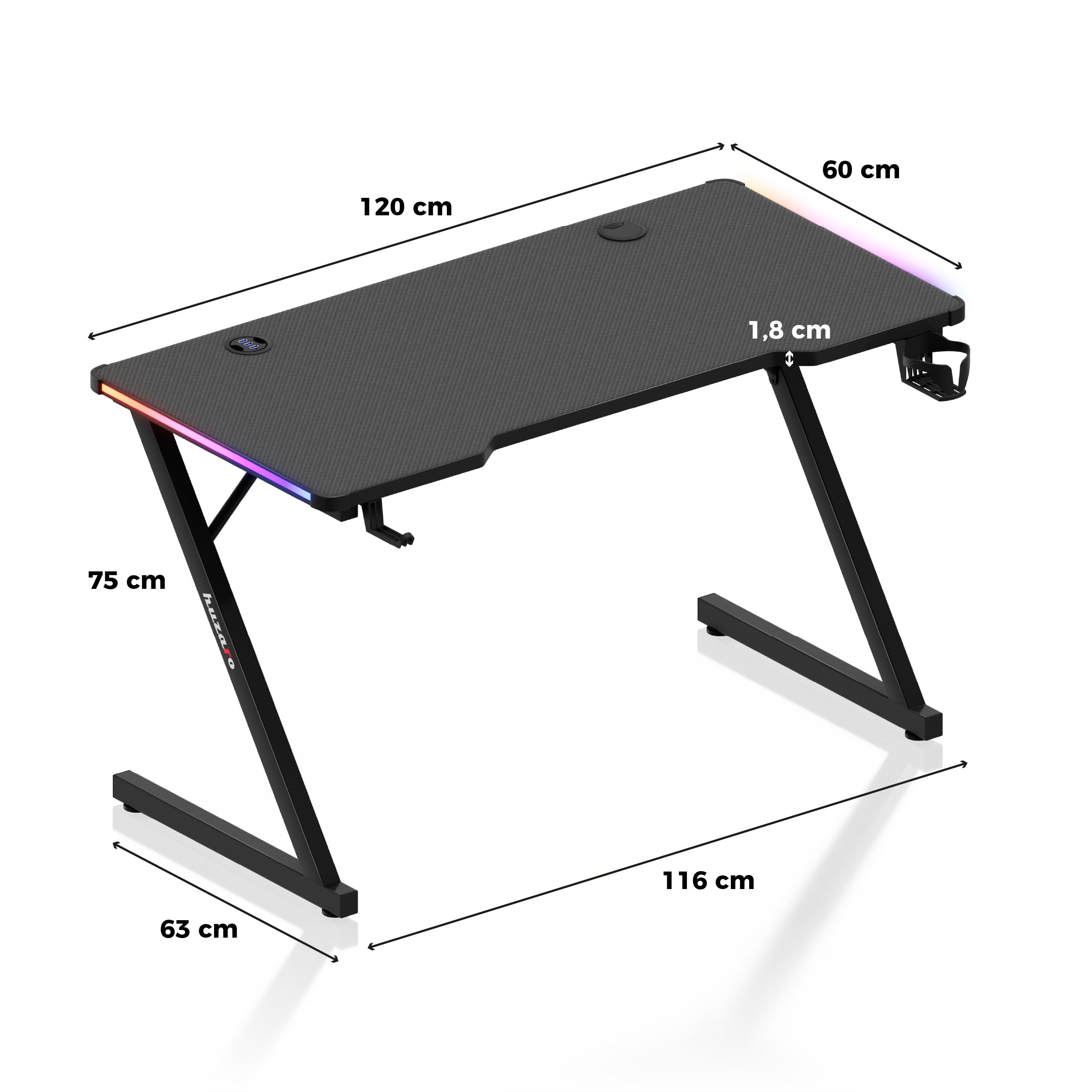 Huzaro Hero 2.5 RGB LED-gamingbureau, 120 cm