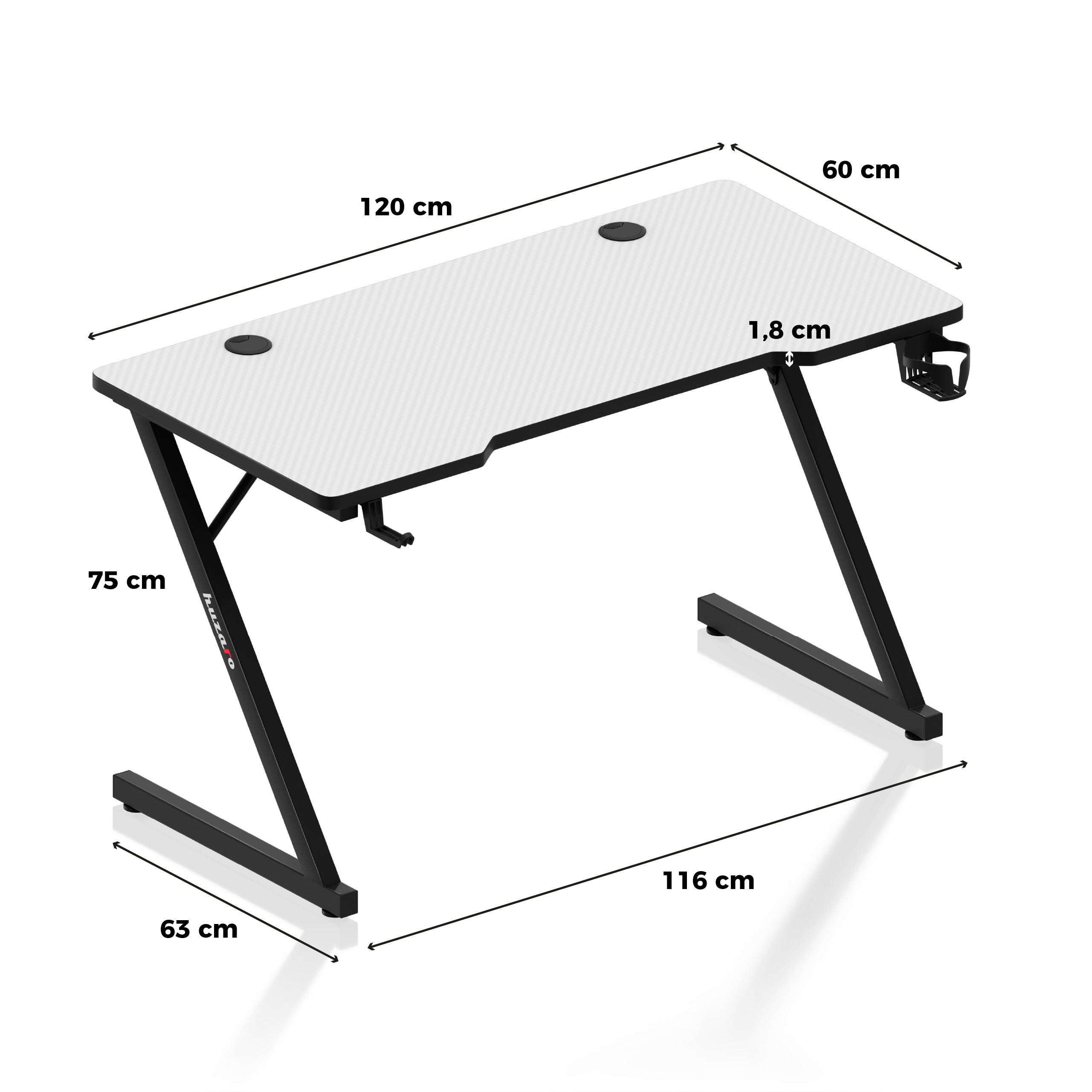 Huzaro Hero 2.5 White gamingbureau, 120 cm