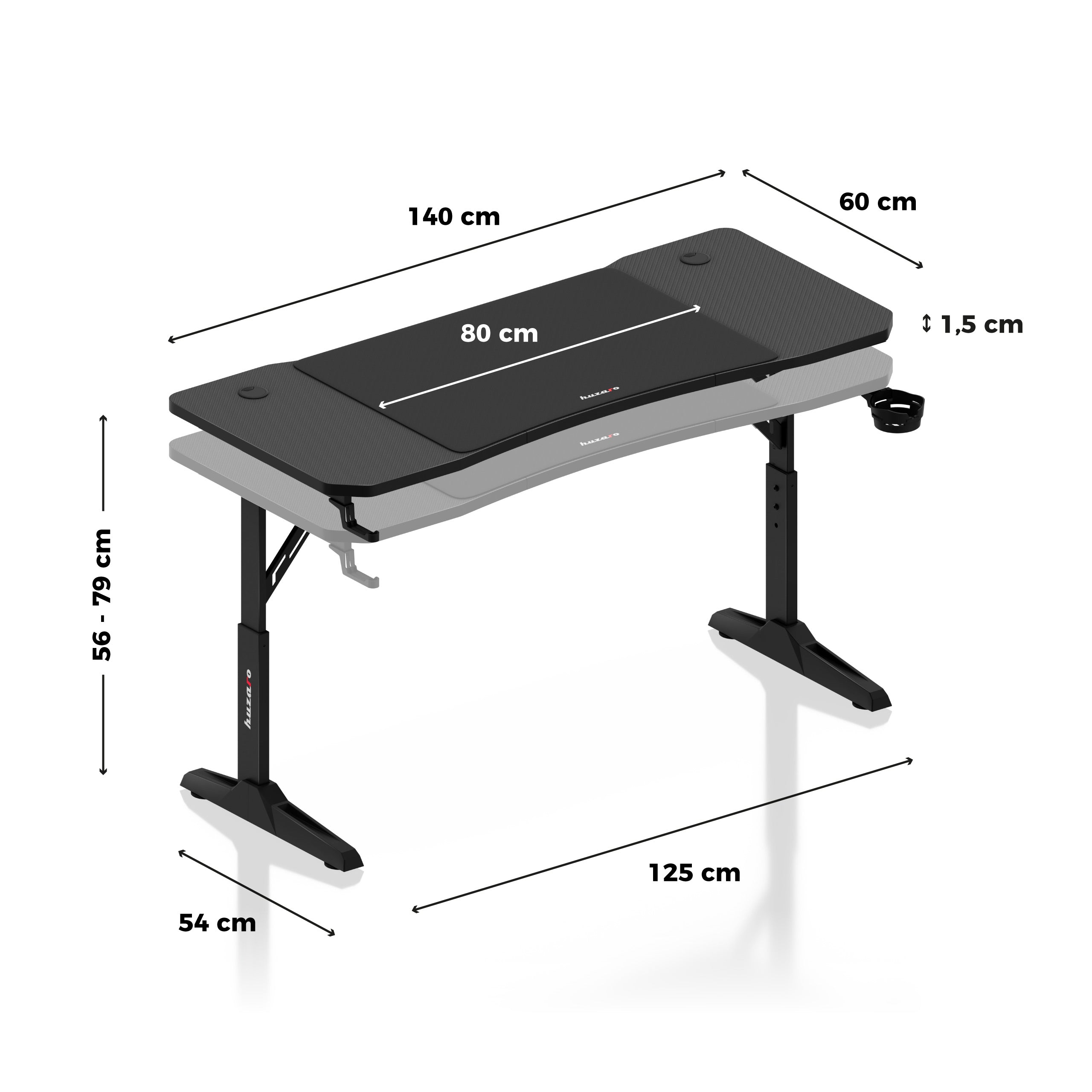 Huzaro Hero 3.6 Black gamingbureau, 140 cm