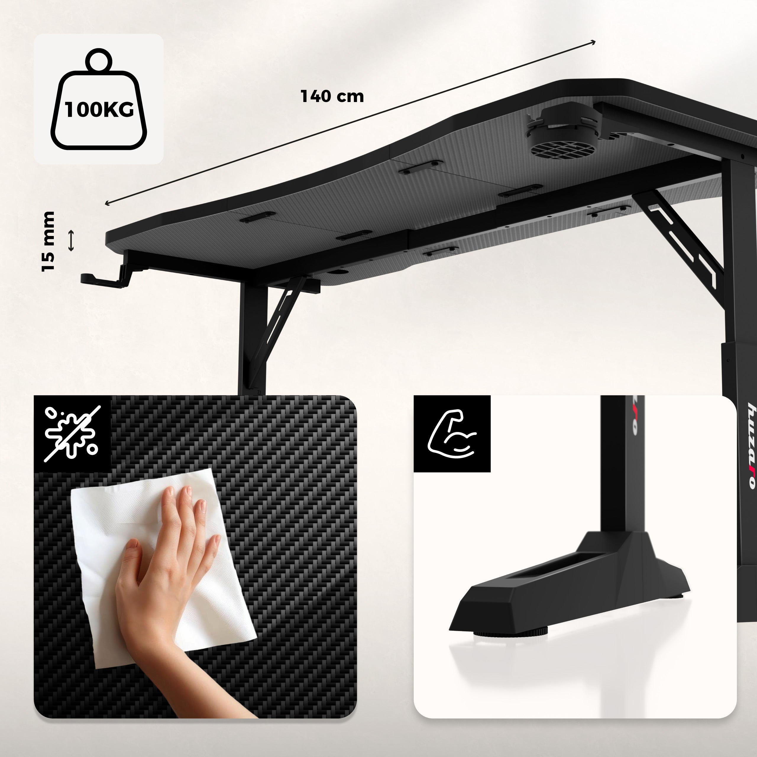 Huzaro Hero 3.6 Black gamingbureau, 140 cm