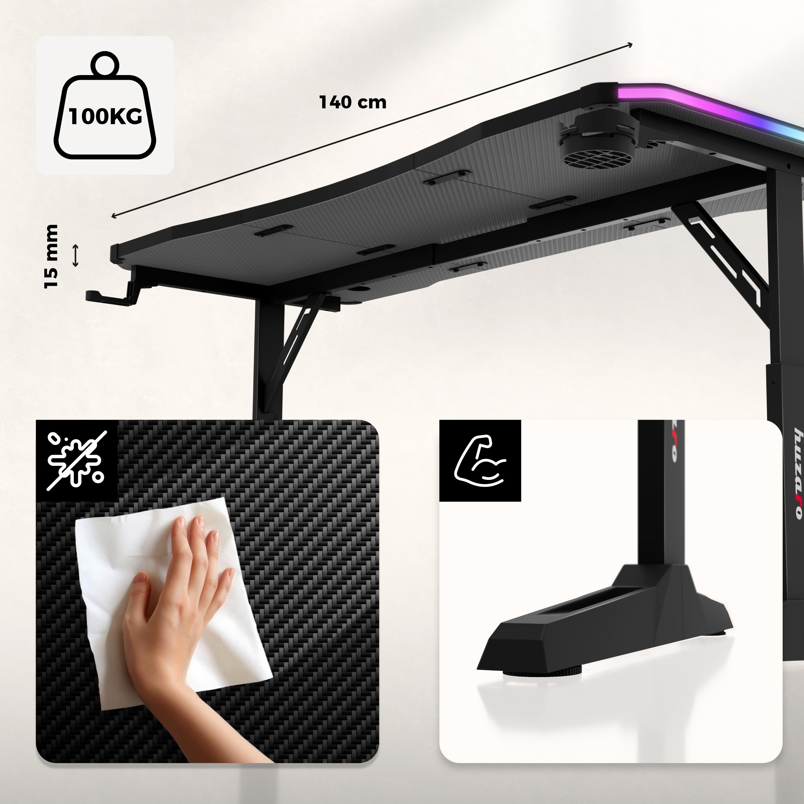 Huzaro Hero 3.6 RGB LED Black 140 cm gamingbureau