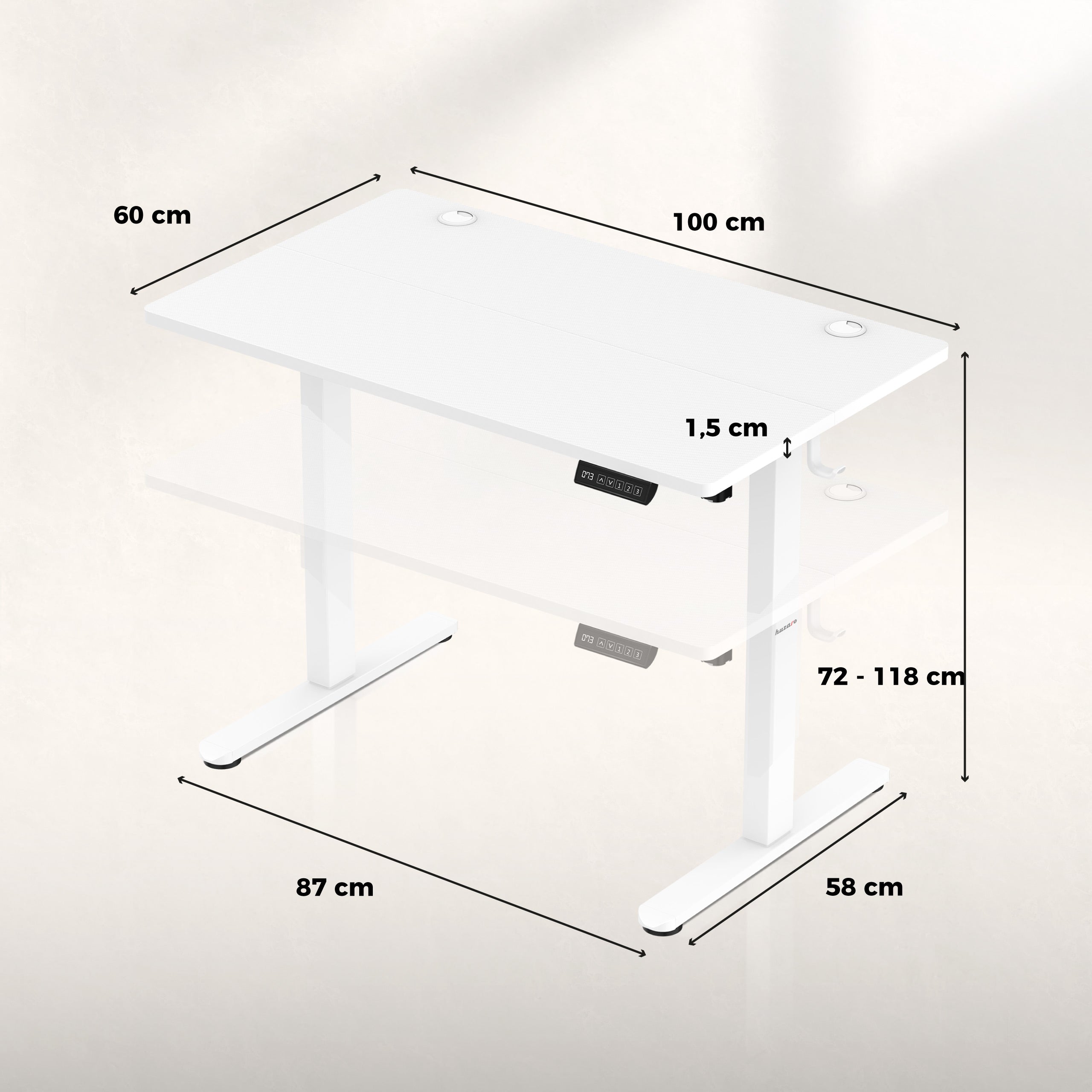 Huzaro Hero 7.9 White elektrisch verstelbaar bureau, 100 cm