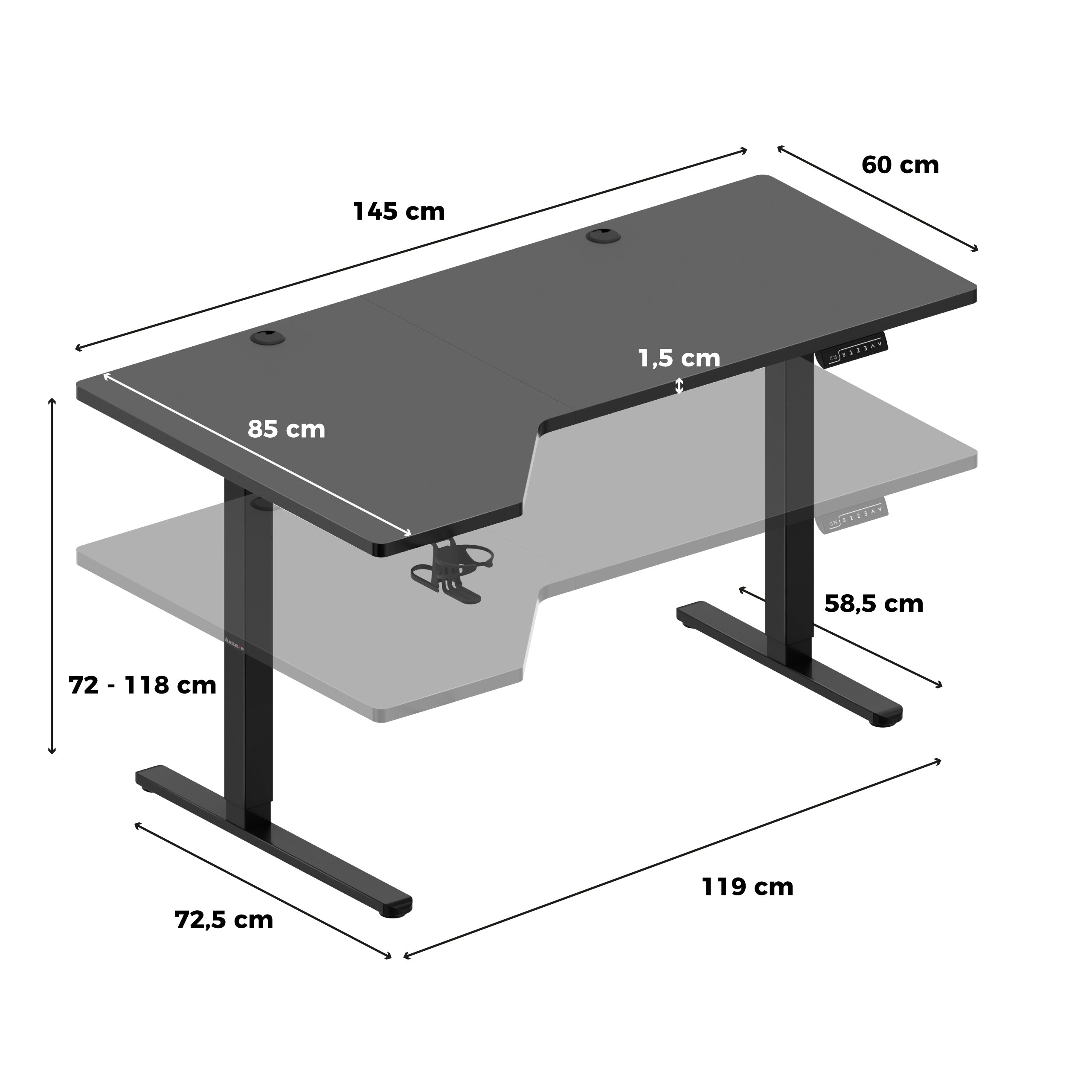 Huzaro Hero 9.1 elektrisch verstelbaar bureau, 145 cm