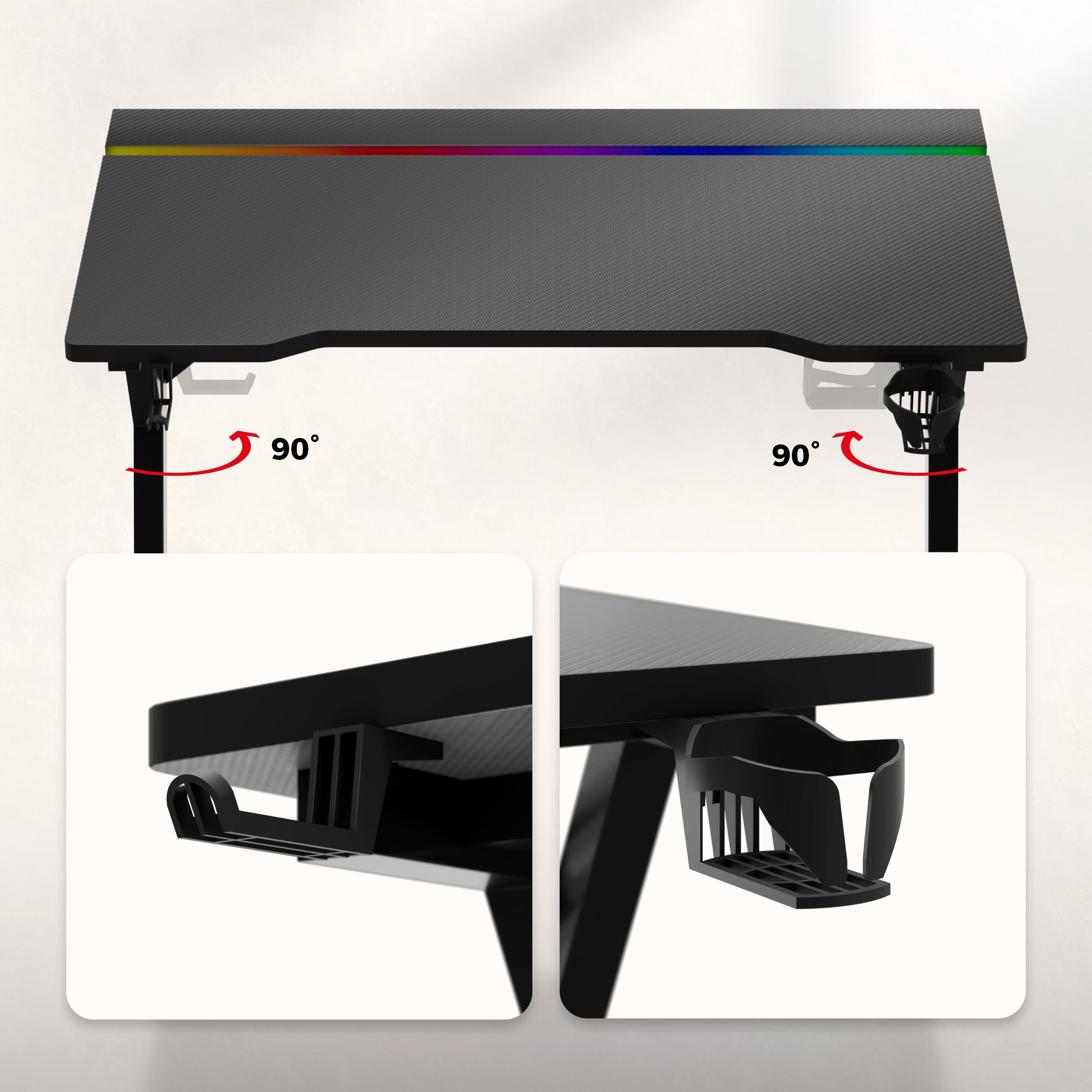 Hero 2.4 RGB Black gamingbureau met LED-verlichting