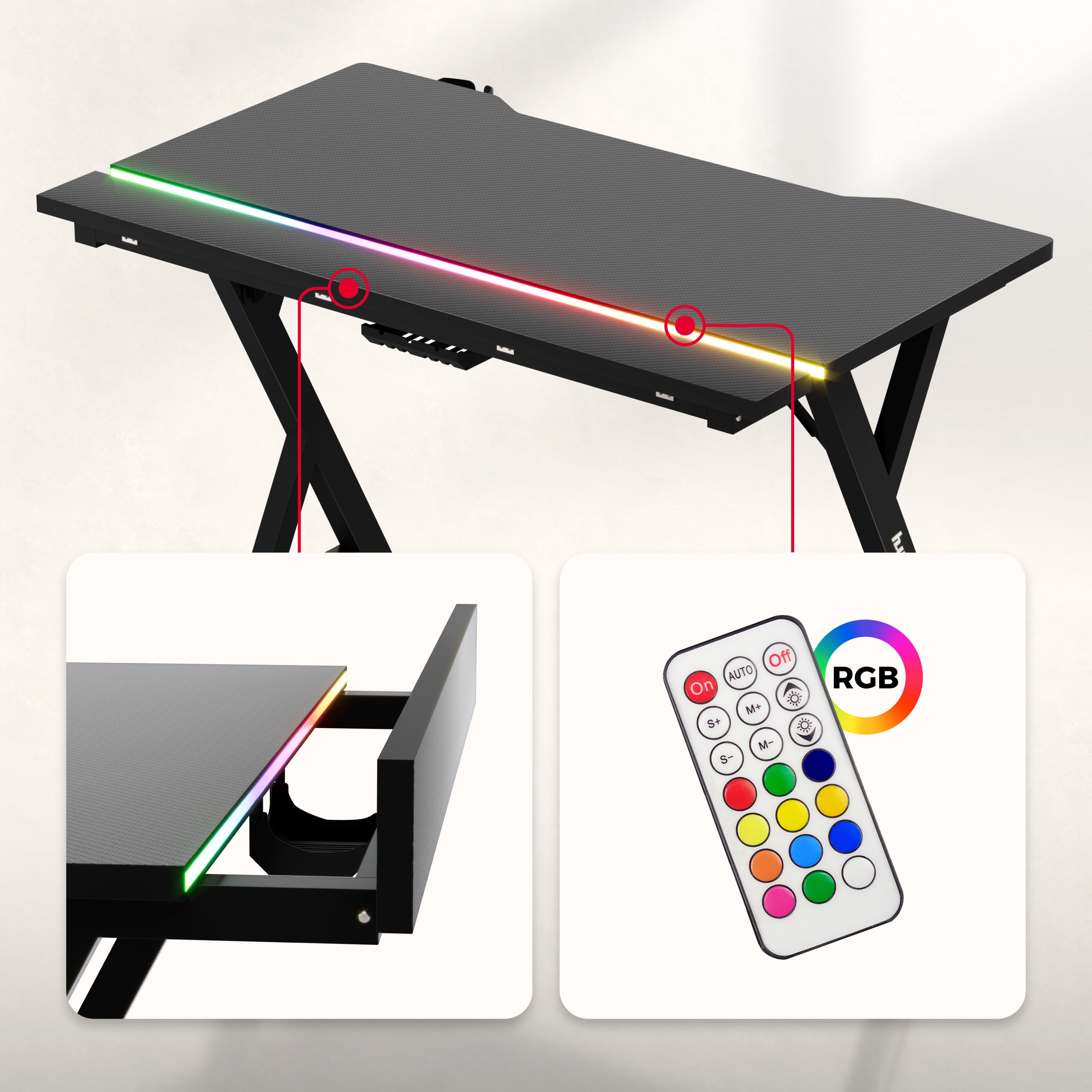 Hero 2.4 RGB Black gamingbureau met LED-verlichting