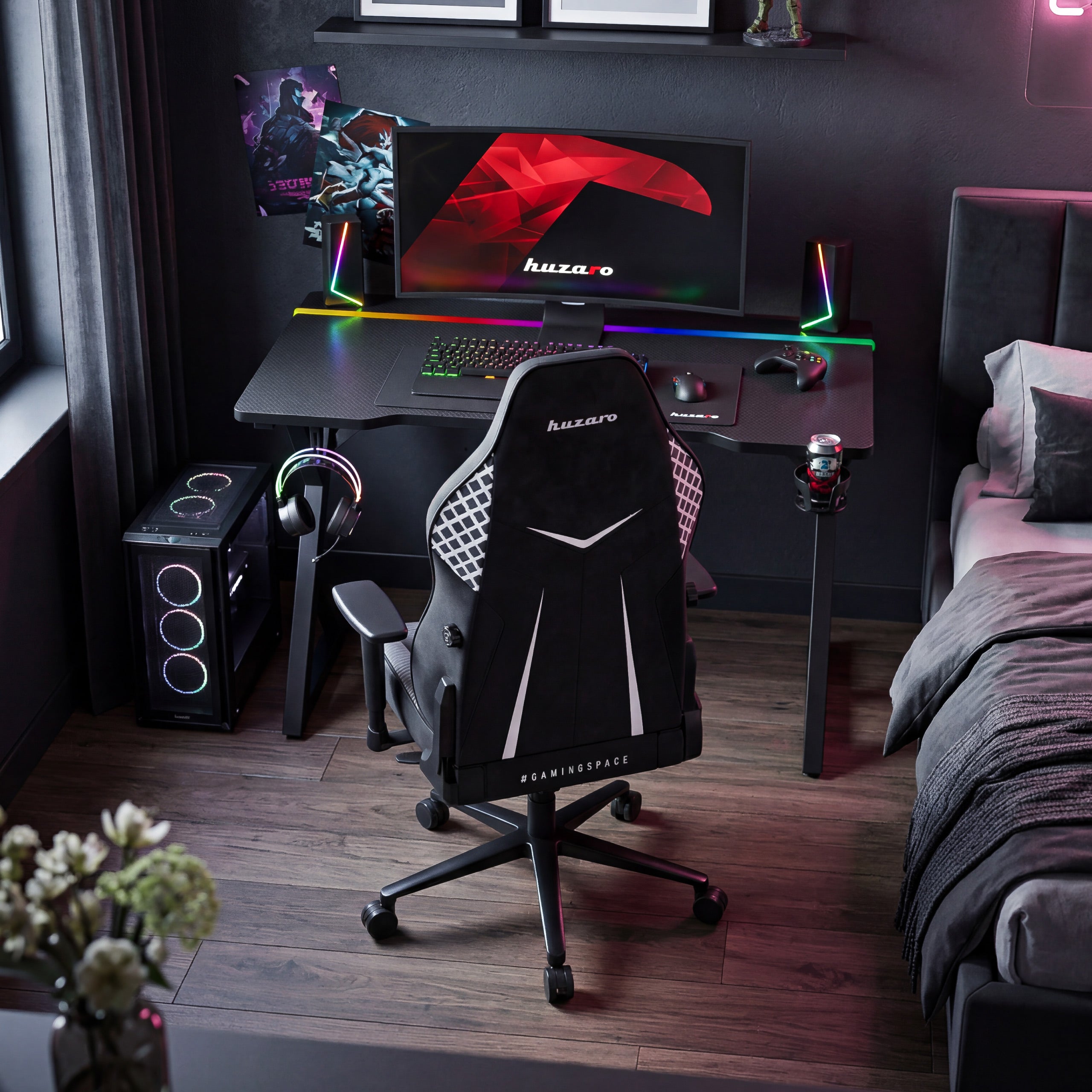 Hero 2.4 RGB Black gamingbureau met LED-verlichting