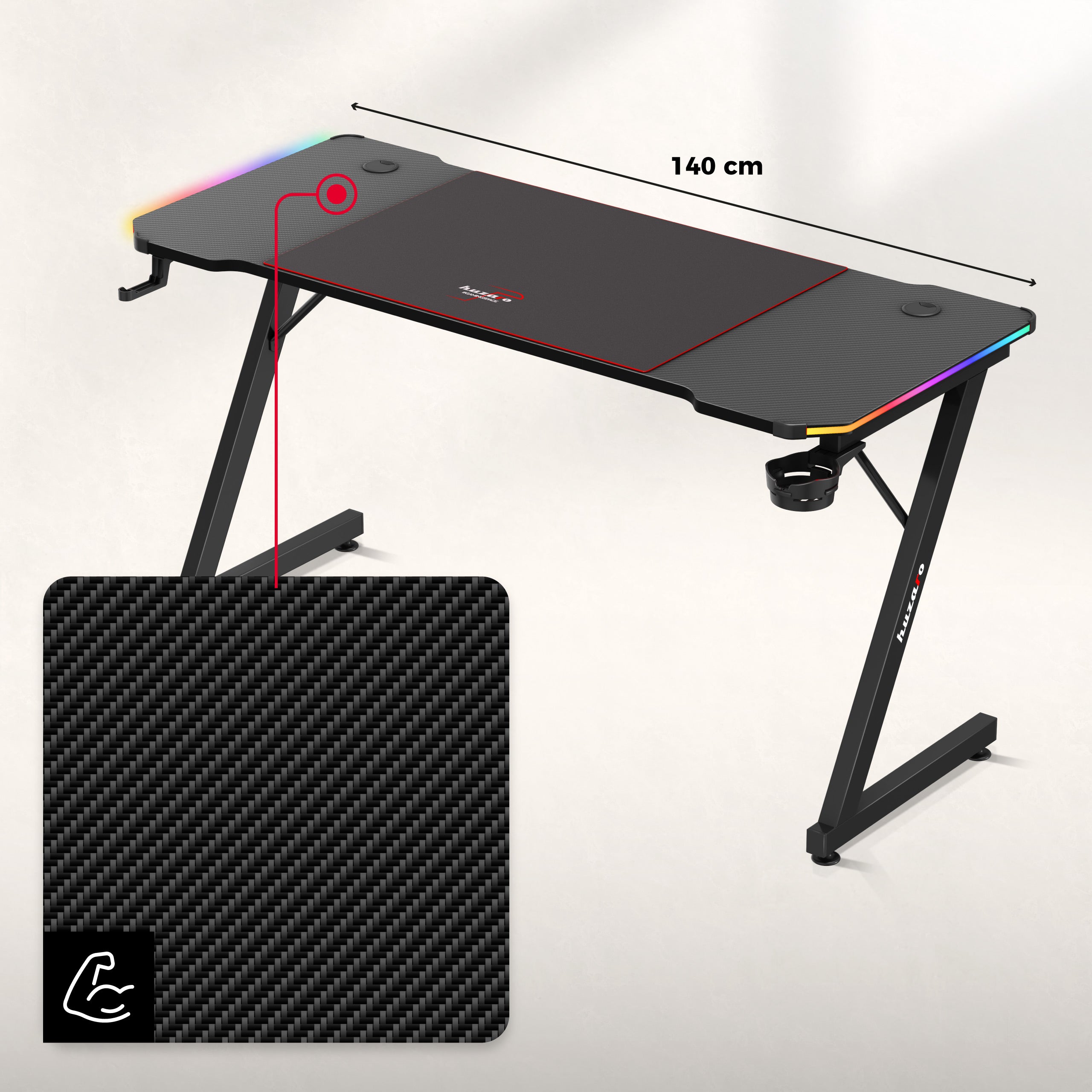 Huzaro Hero 3.3 RGB-gamingbureau, 140 cm