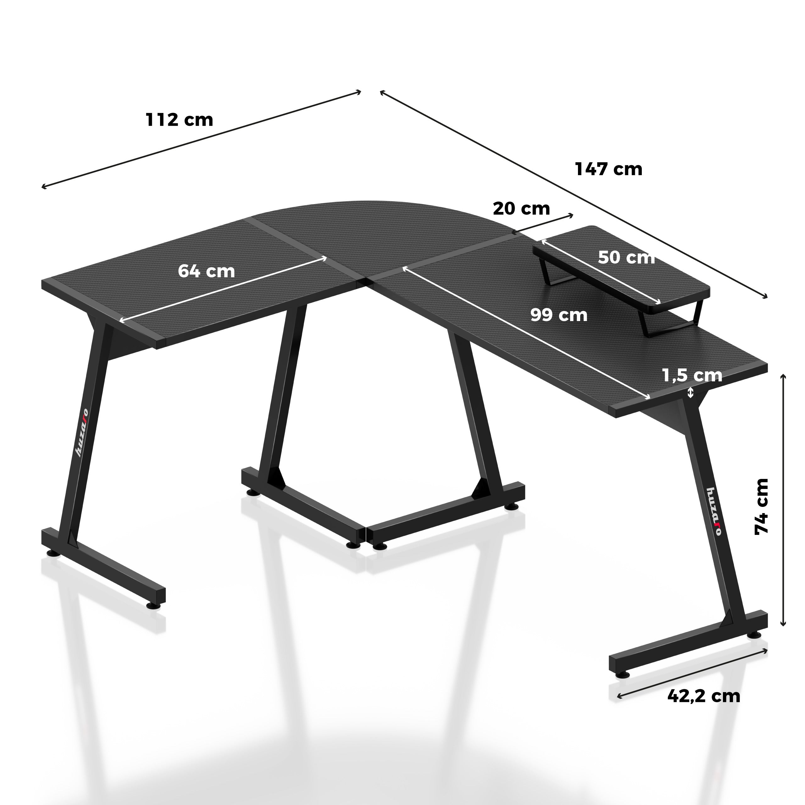 Huzaro Hero 6.0 Black gamingbureau, 147 cm