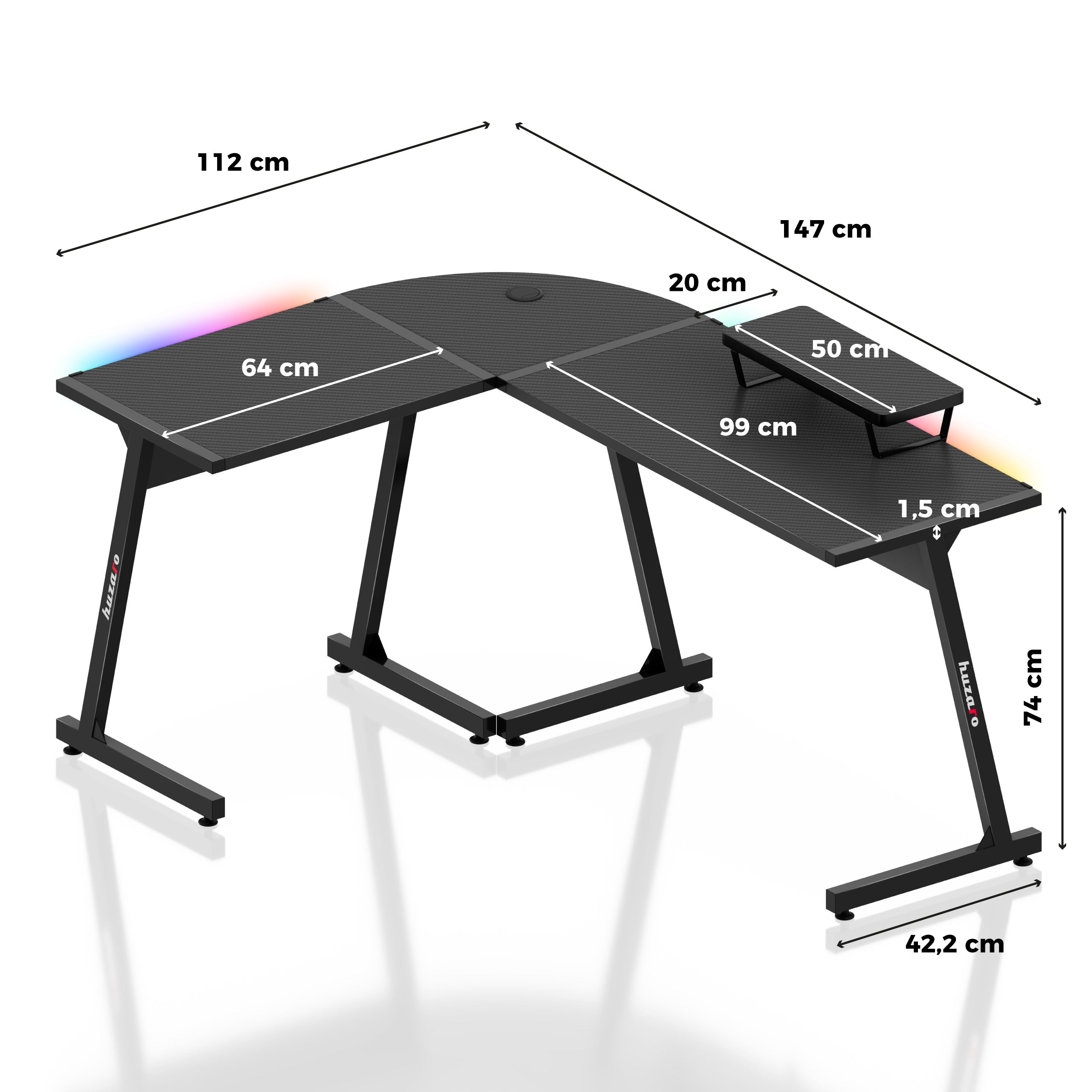 HUZARO HERO 6.0 Black RGB Smart gamingbureau 147 cm
