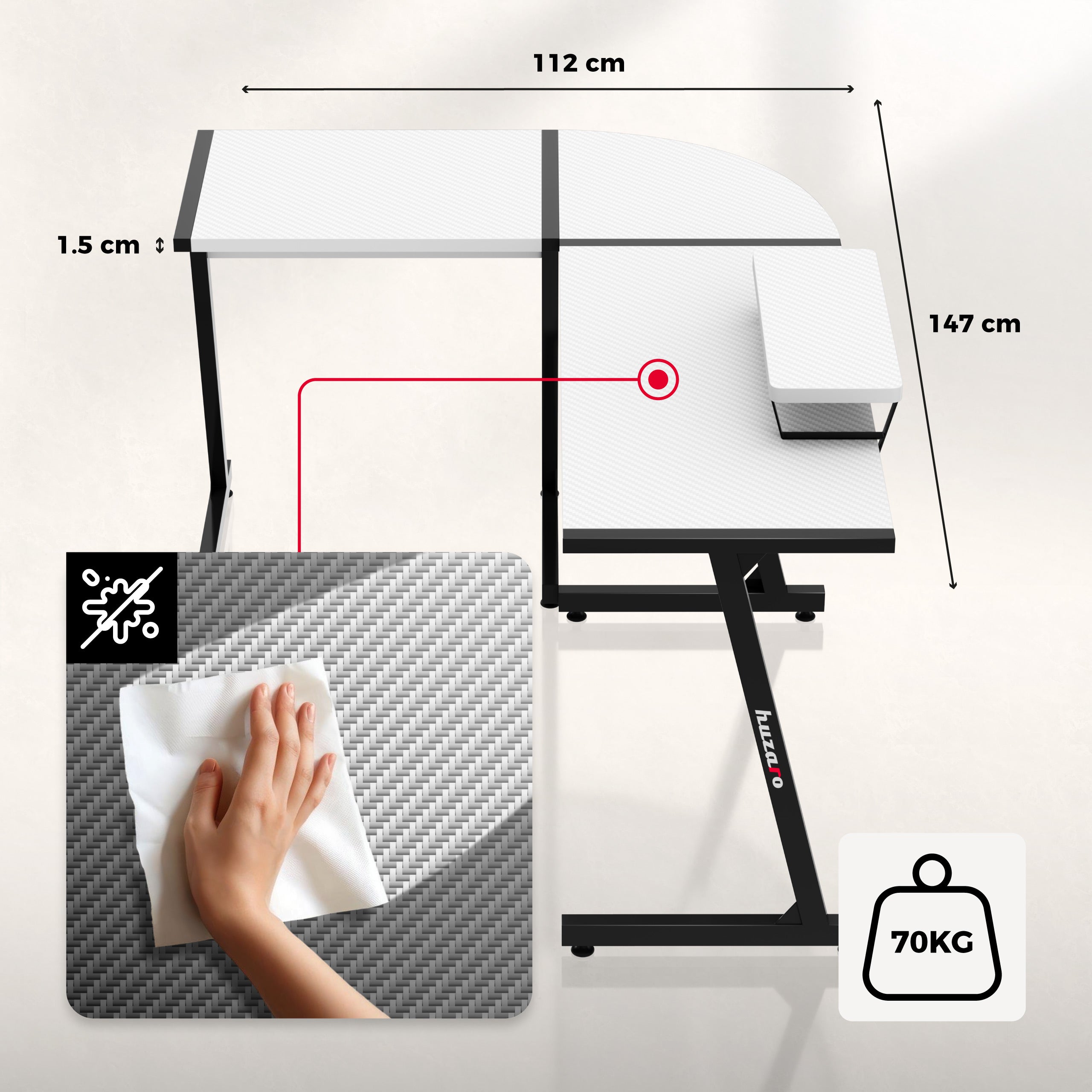 Huzaro Hero 6.0 White gamingbureau, 147 cm