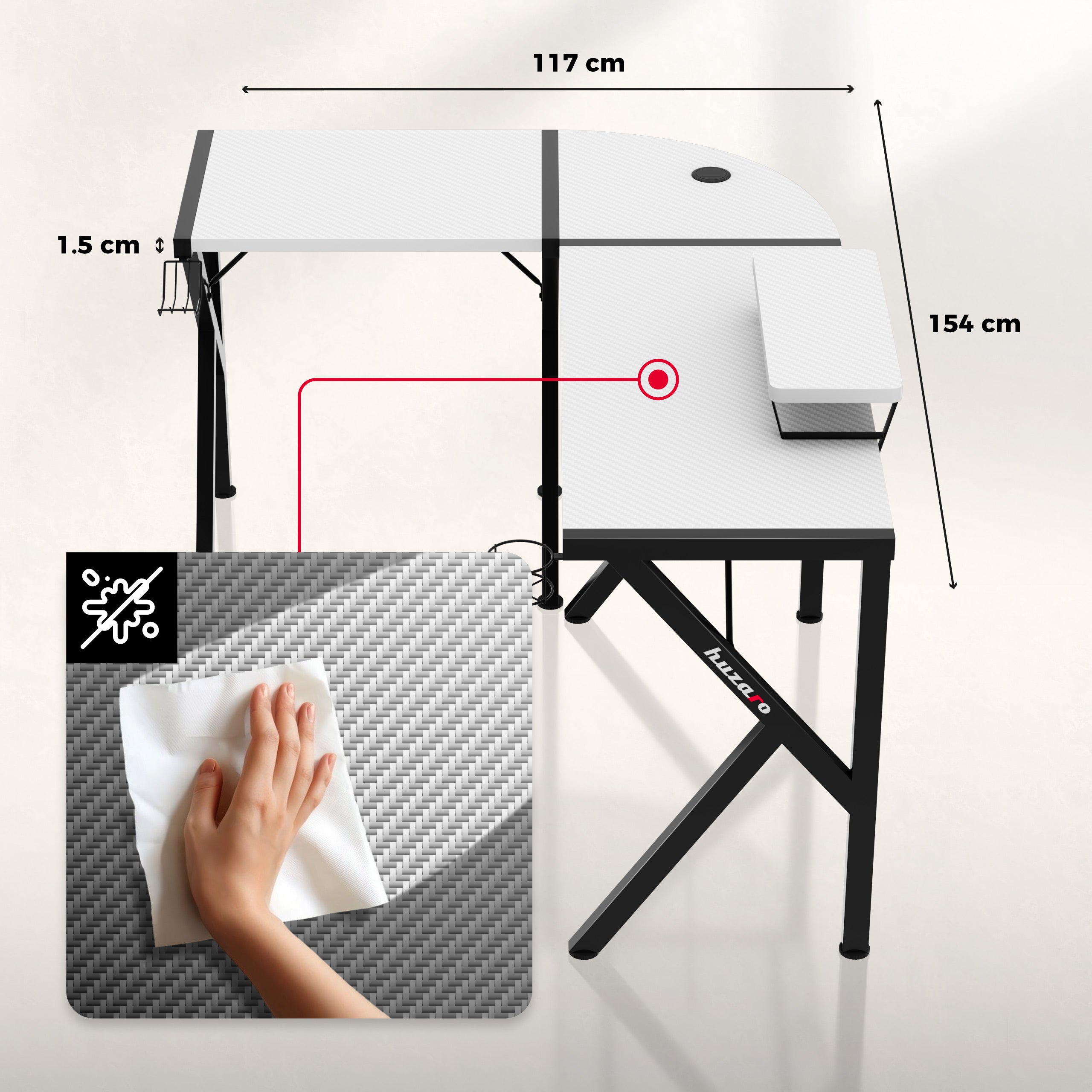 Huzaro Hero 6.3 White gamingbureau, 154 cm