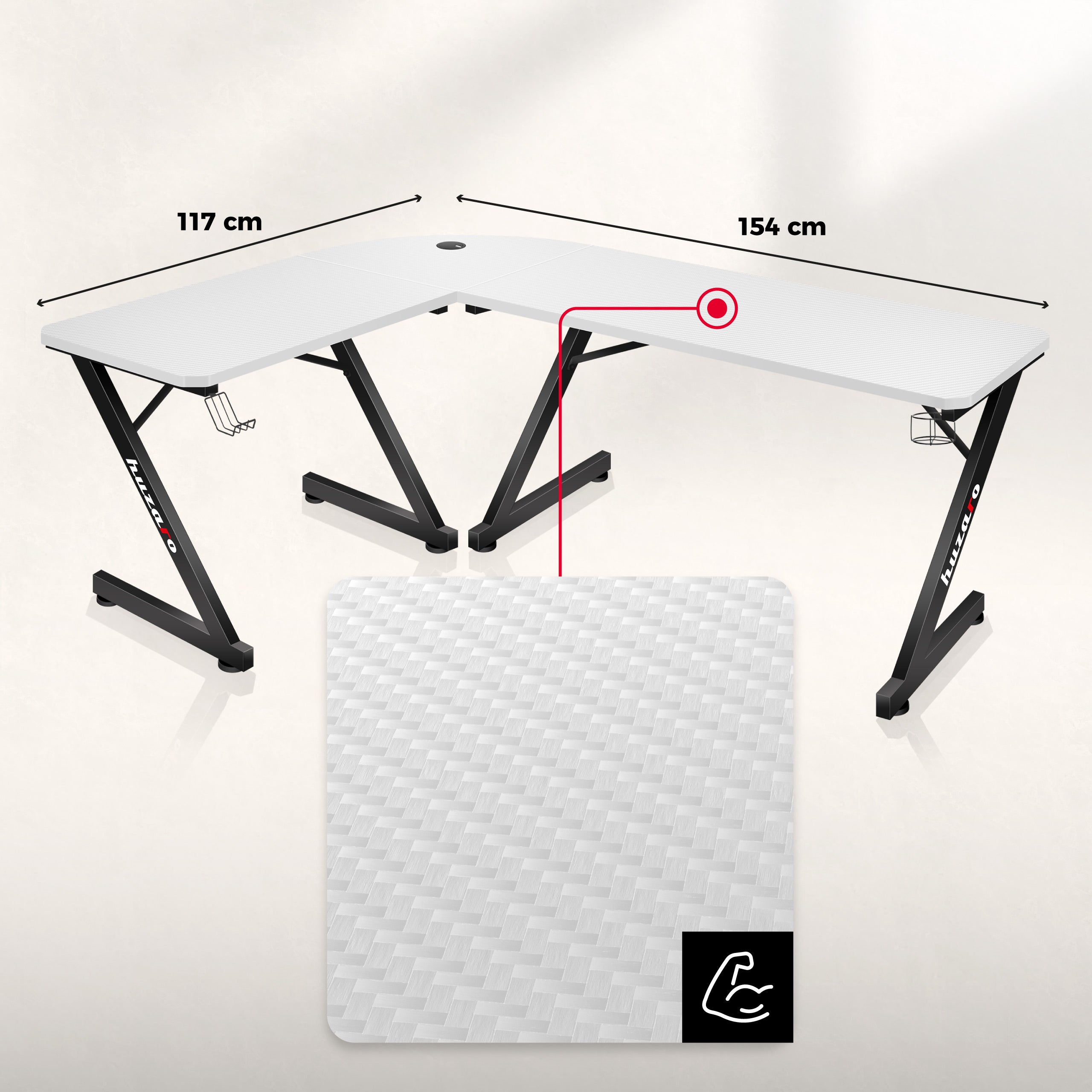 Huzaro Hero 7.0 White gamingbureau, 154 cm