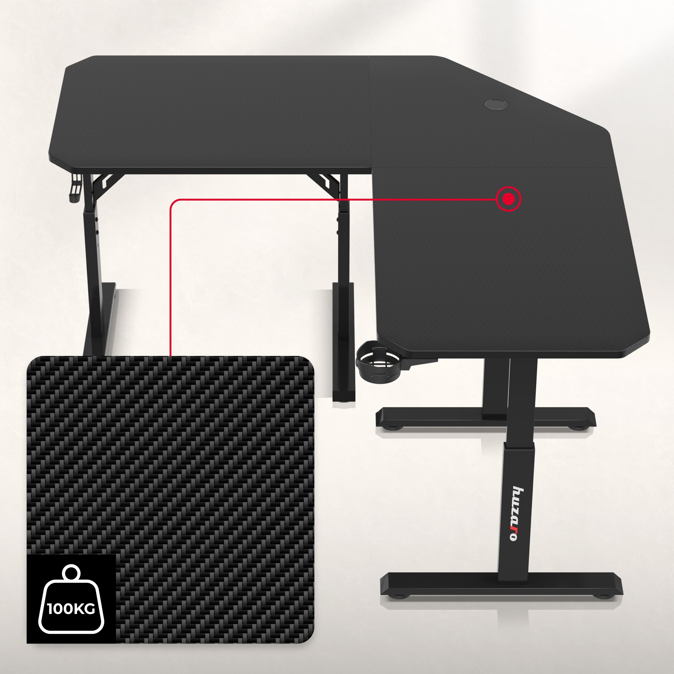 Hoogteverstelbaar hoekgamingbureau Huzaro Hero 7.3 Black