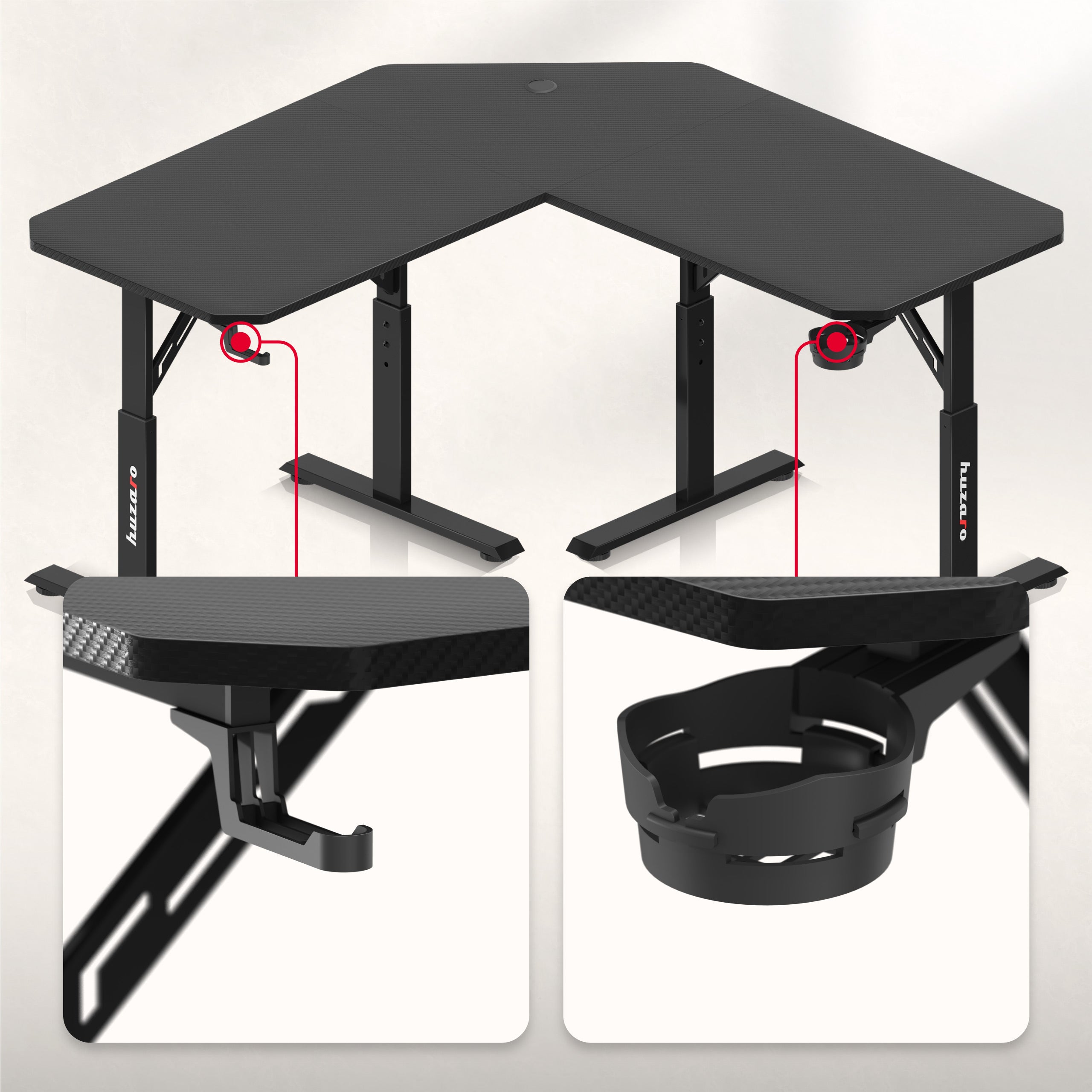 Hoogteverstelbaar hoekgamingbureau Huzaro Hero 7.3 Black