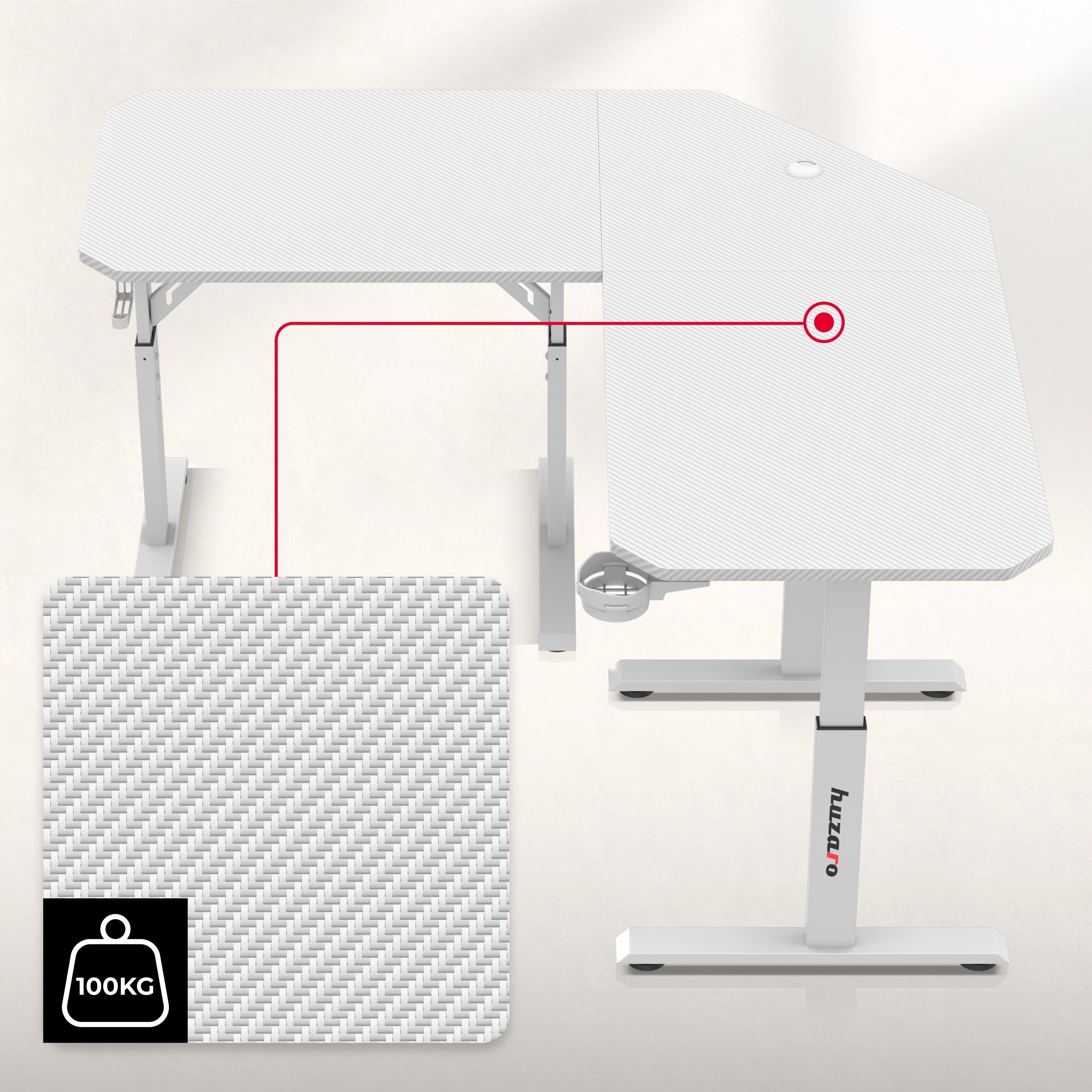 Hoekgamingbureau met hoogteverstelling Huzaro Hero 7.3 White