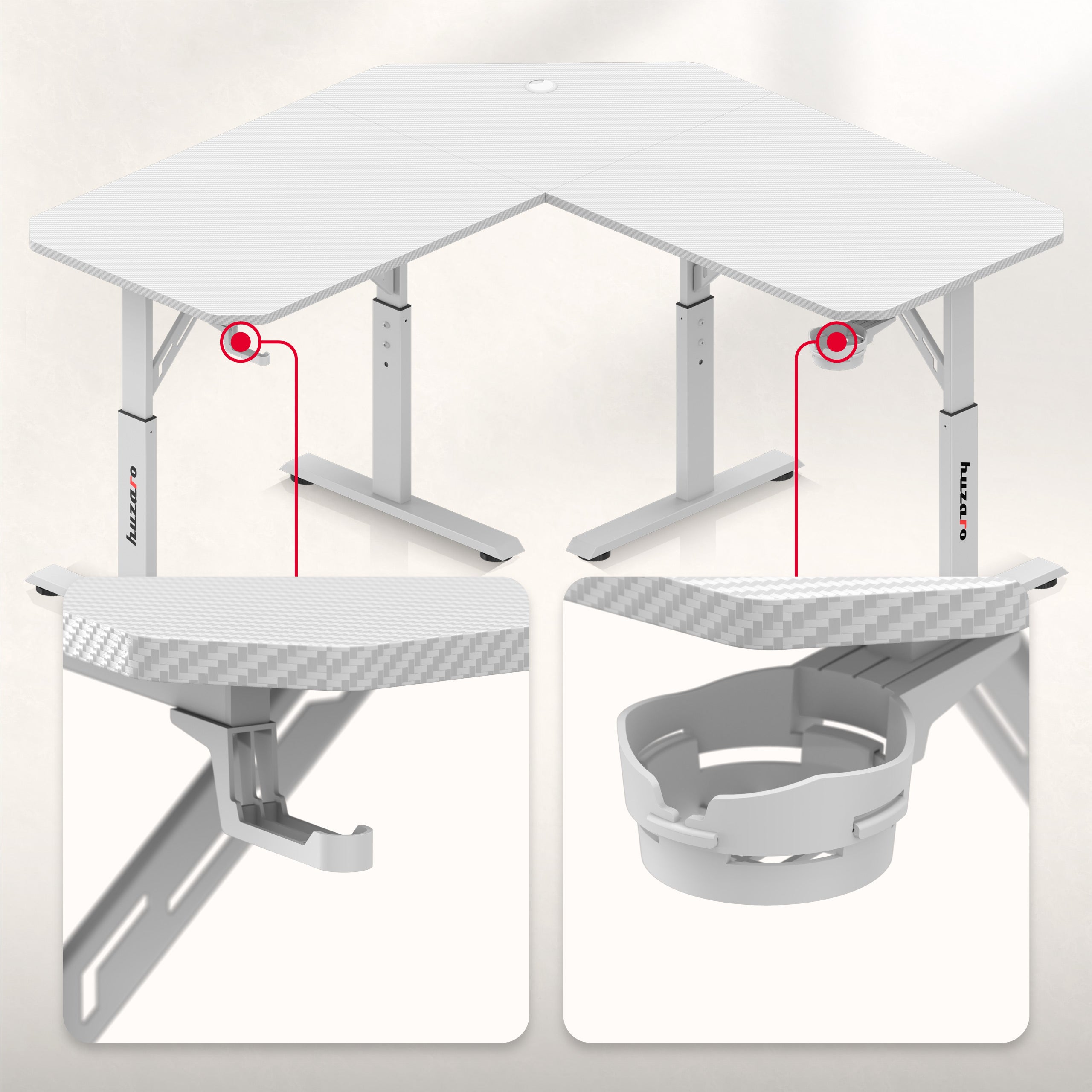 Hoekgamingbureau met hoogteverstelling Huzaro Hero 7.3 White