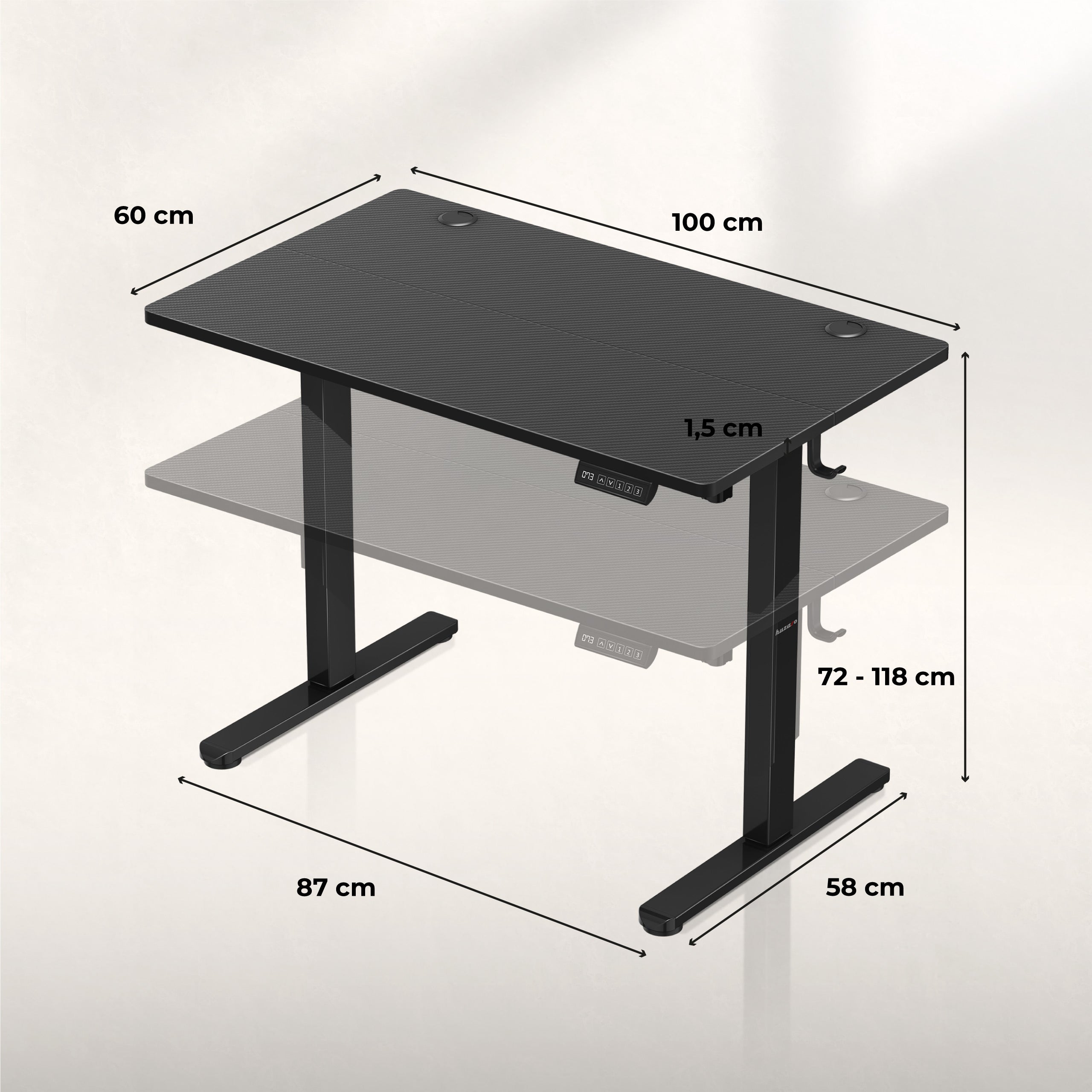 Huzaro Hero 7.9 Black elektrisch verstelbaar bureau, 100 cm