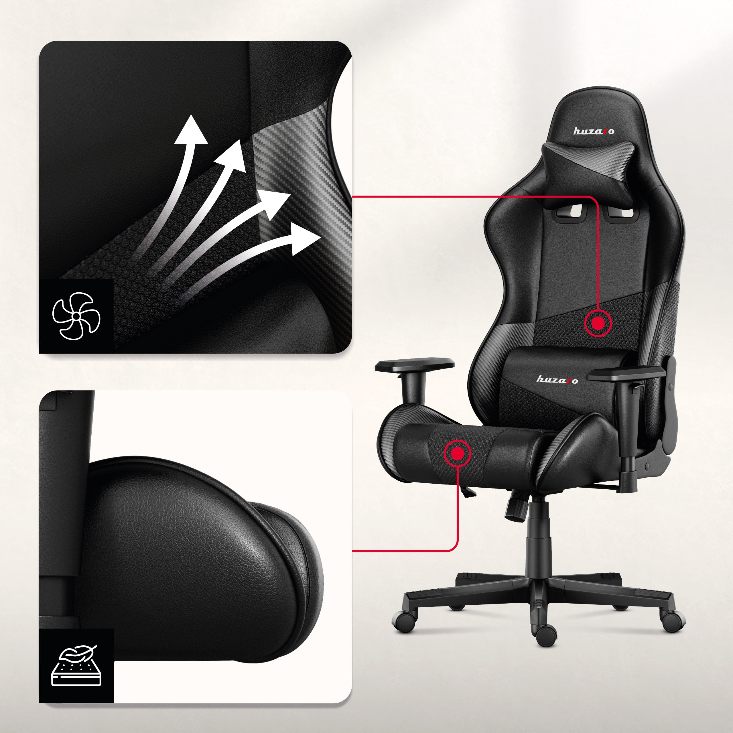 Gamingstoelen van stof met AIR-technologie.