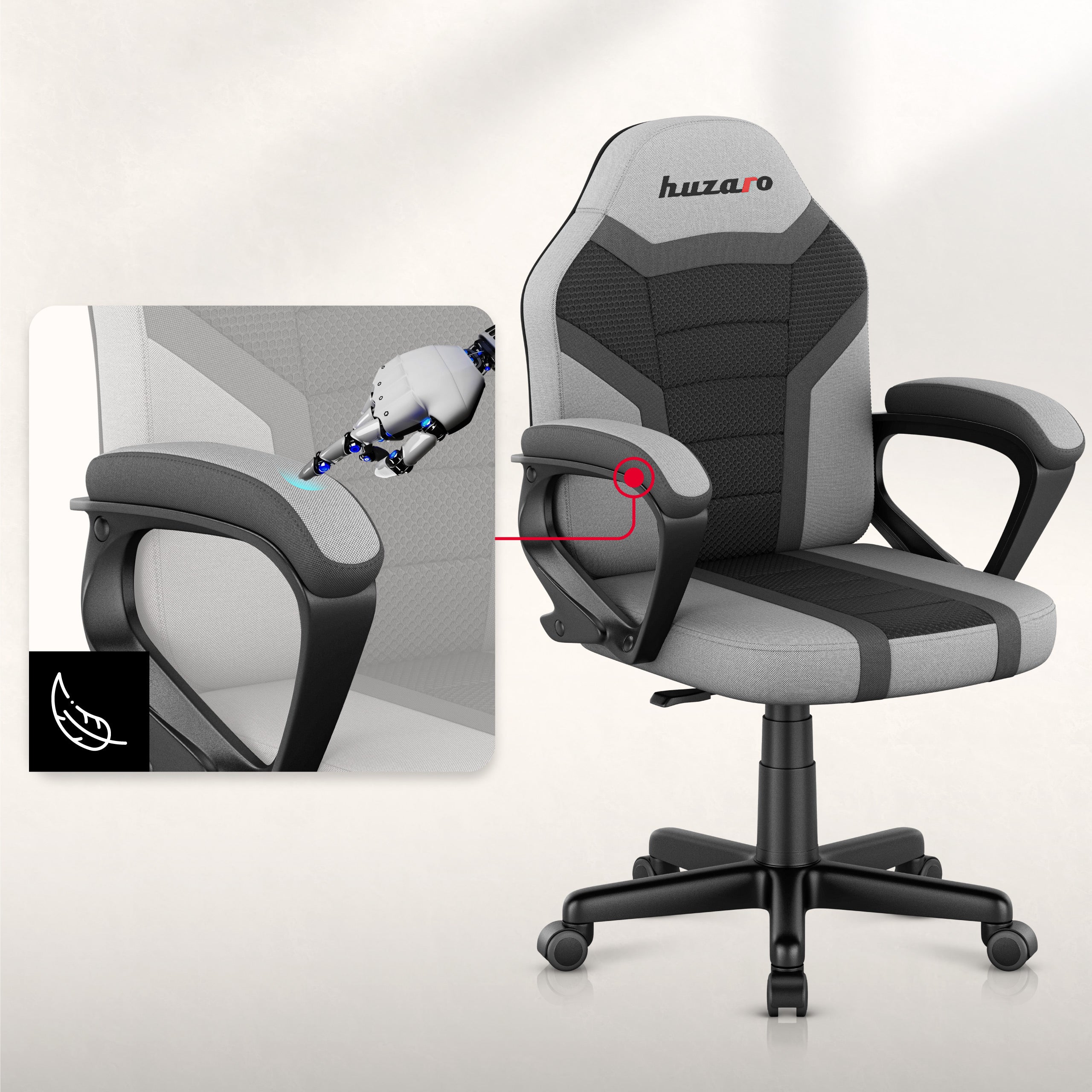 HUZARO RANGER 1.0 Grey Mesh gamingstoel voor kinderen